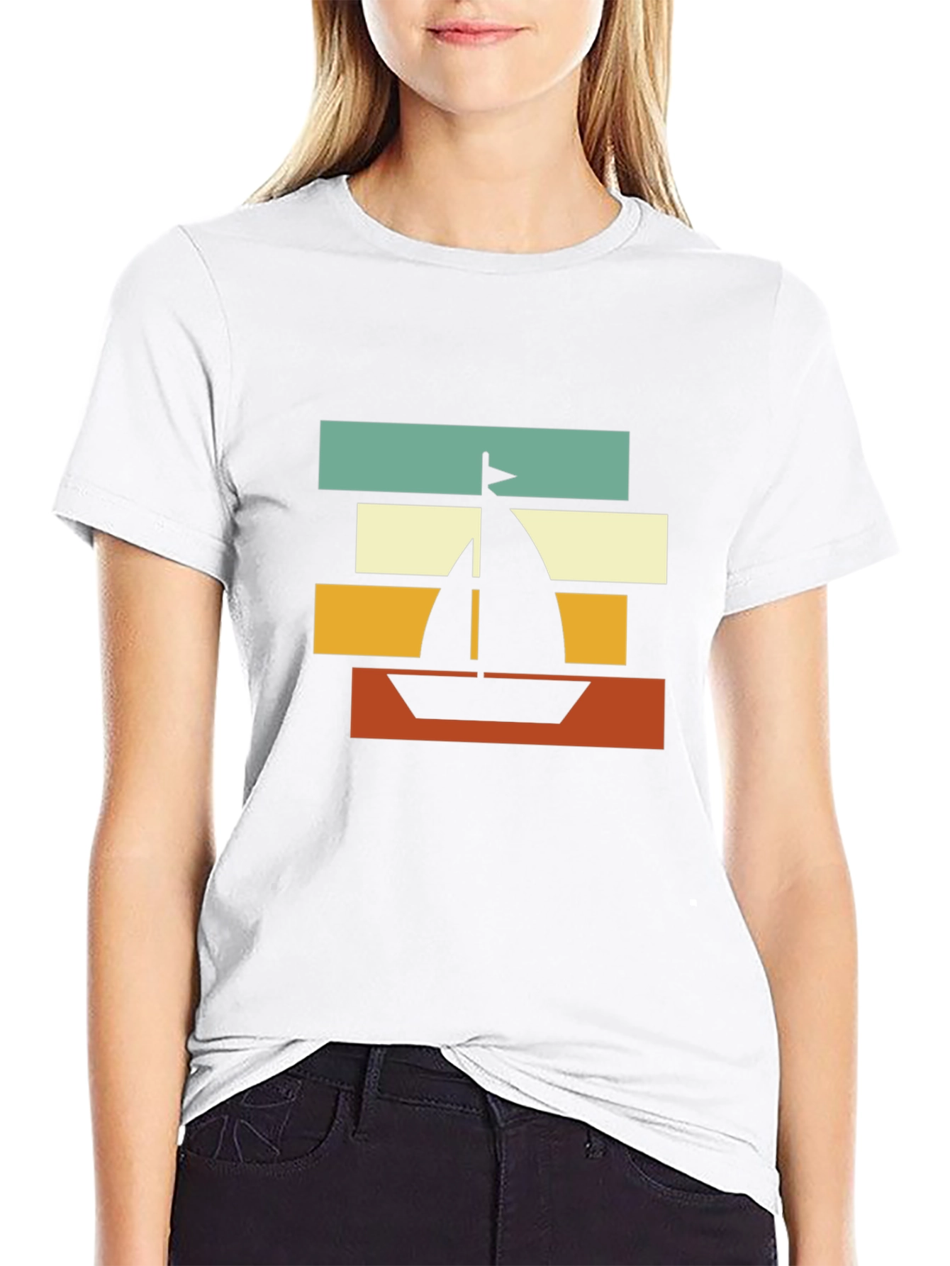 Retro Sailboat Graphic Tee - Black Cotton Blend