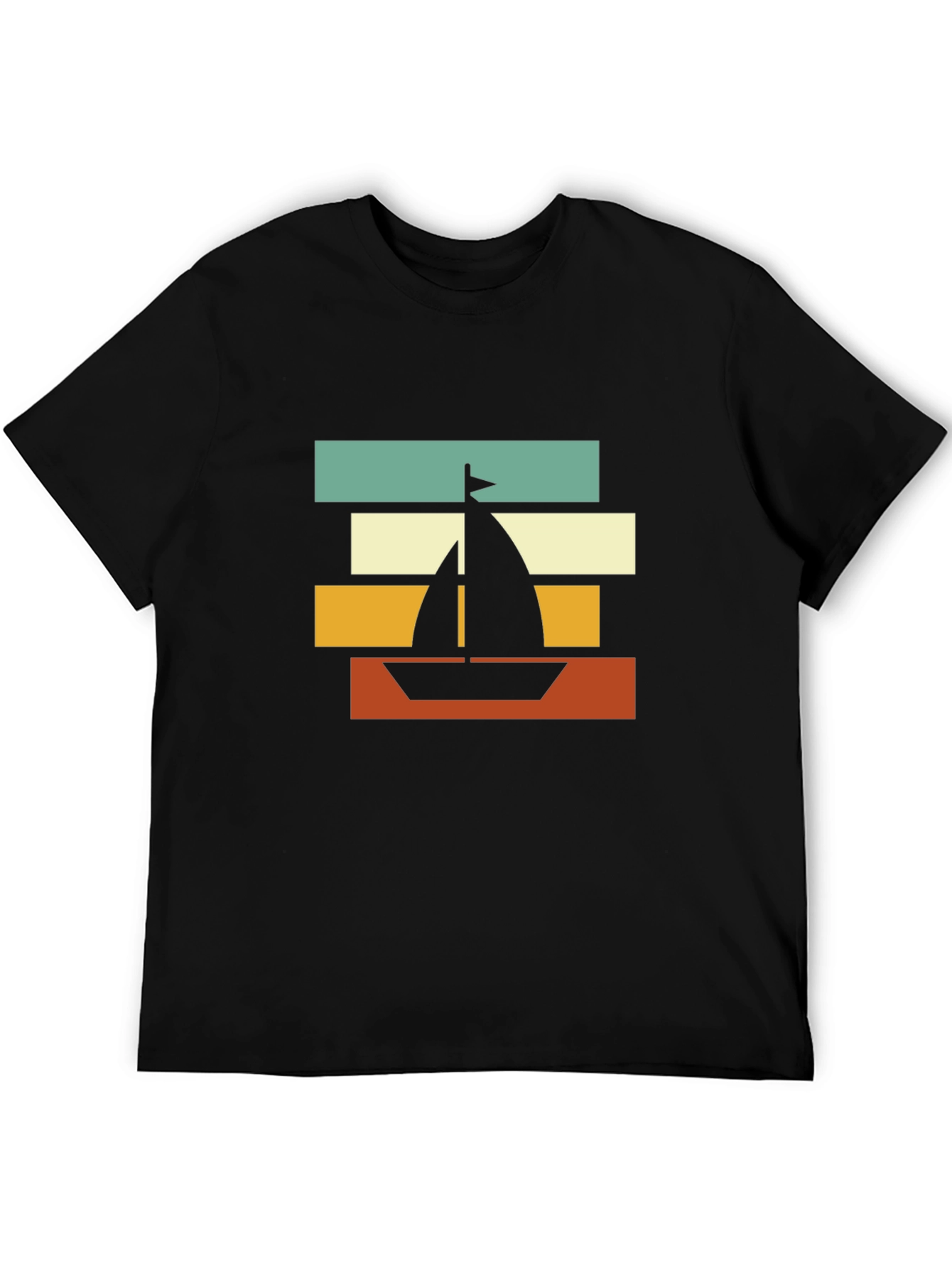 Retro Sailboat Graphic Tee - Black Cotton Blend