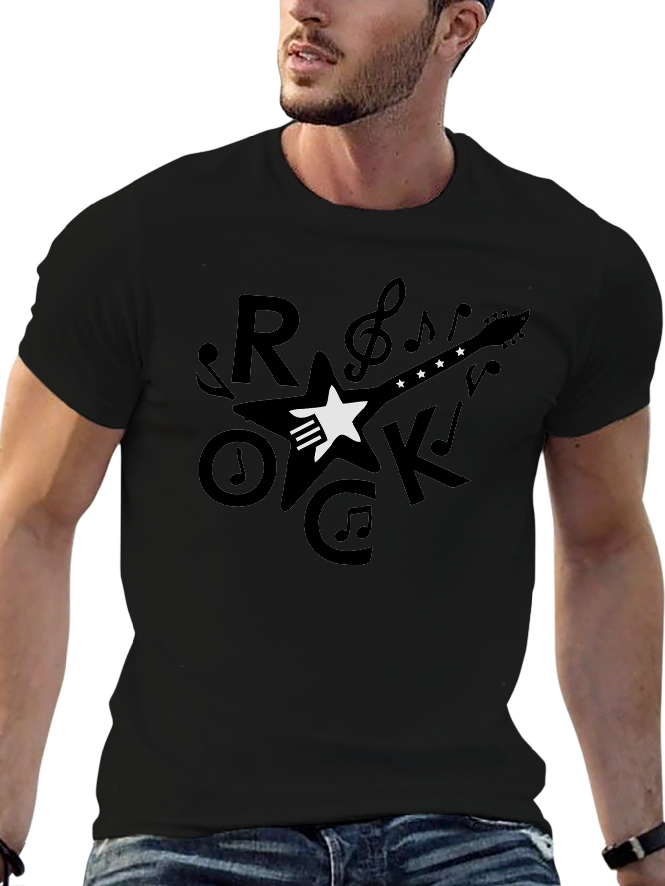 Rock Guitar Graphic T-Shirt - Black