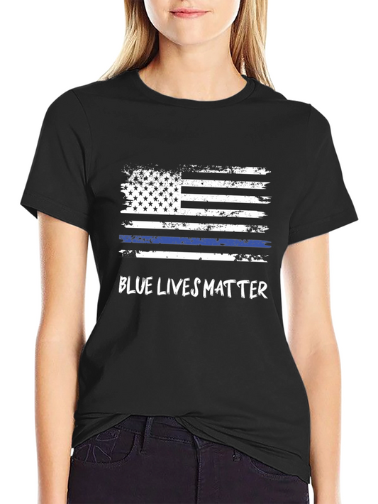 Blue Lives Matter Flag Graphic Tee - Black