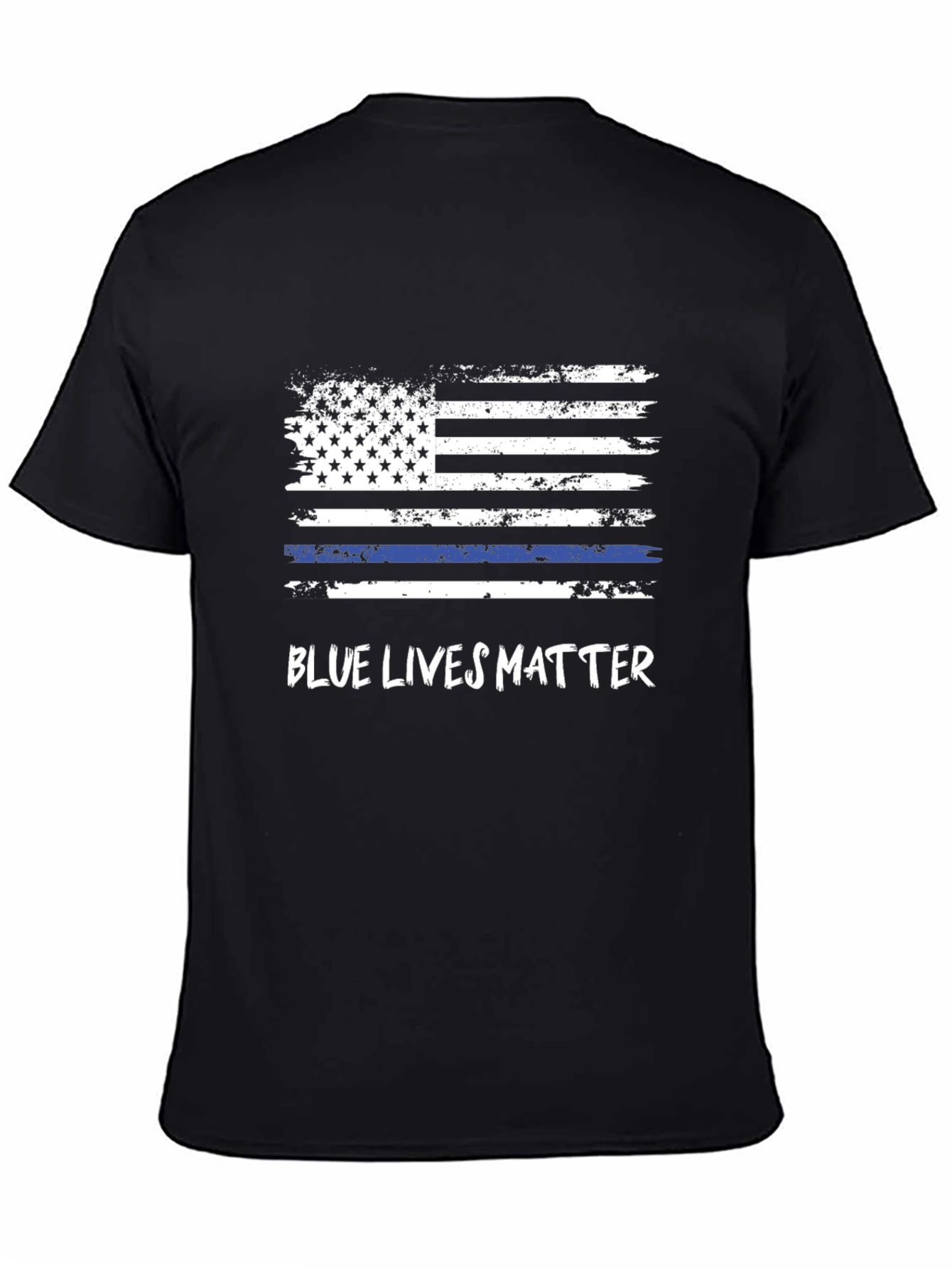 Blue Lives Matter Flag Graphic Tee - Black