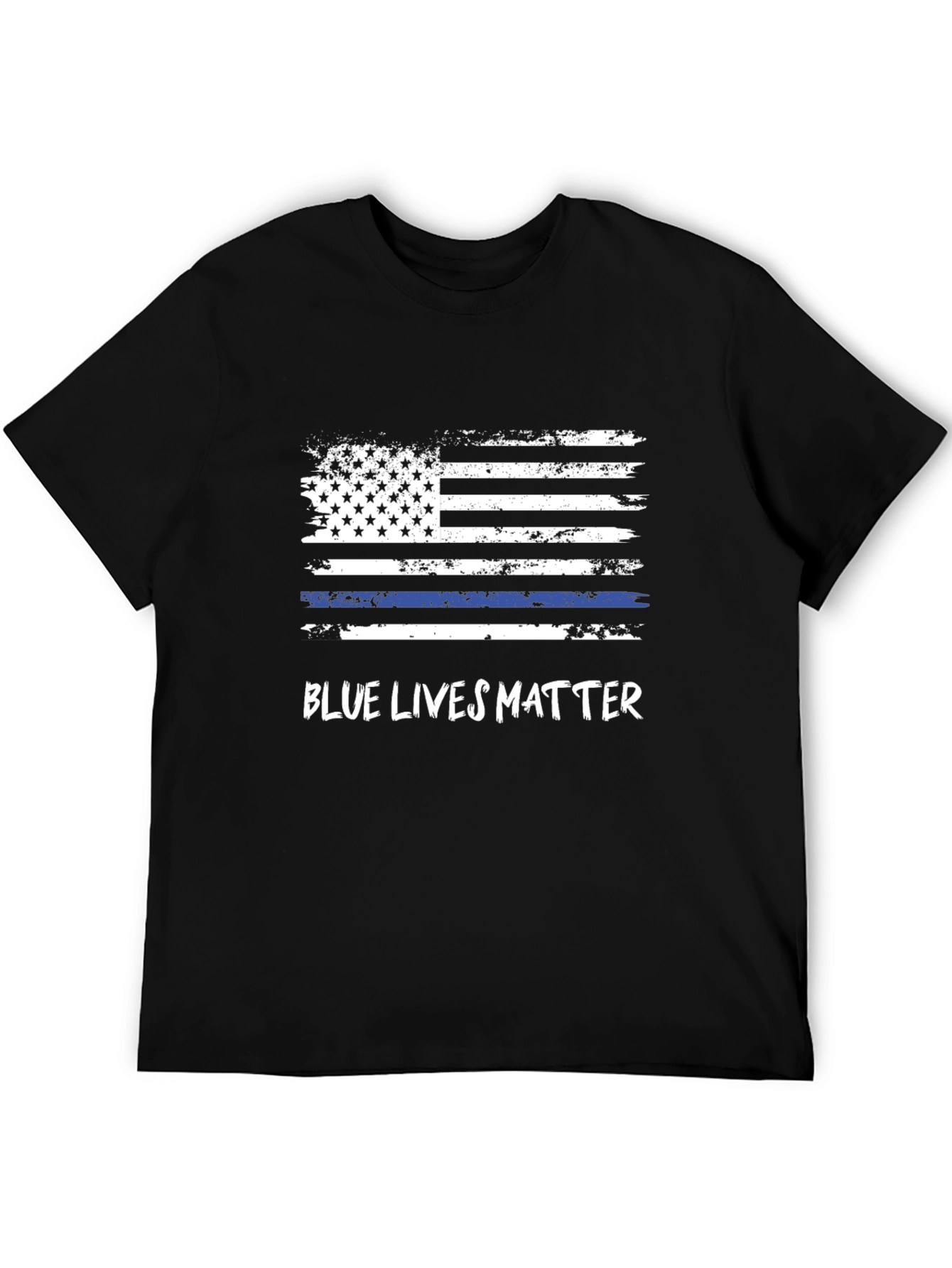 Blue Lives Matter Flag Graphic Tee - Black
