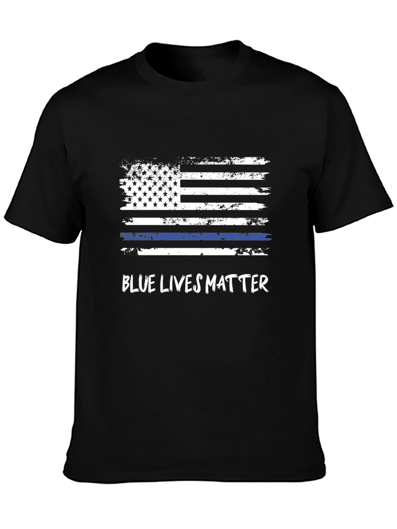 Blue Lives Matter Flag Graphic Tee - Black