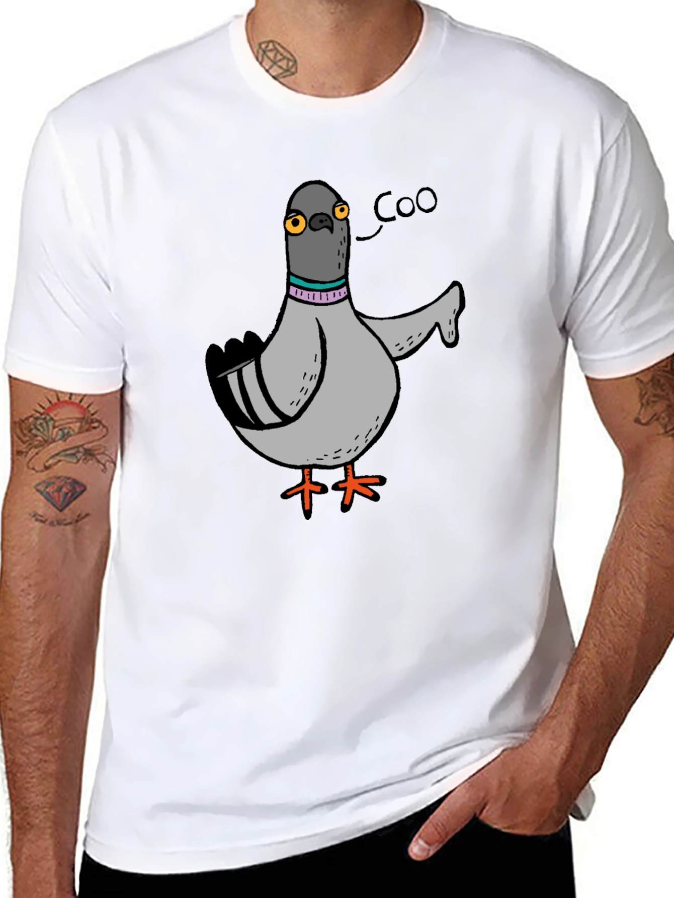 Cartoon Pigeon Coo T-Shirt - Black