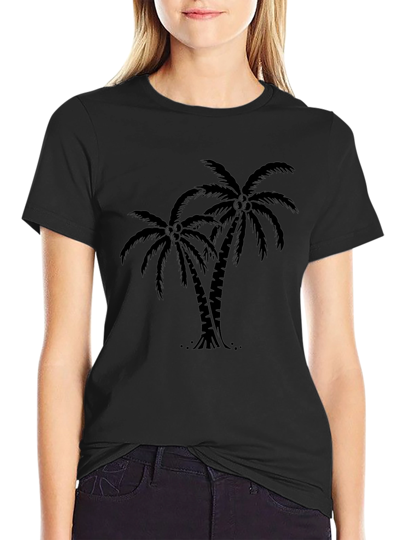 Tropical Palm Tree Graphic Tee - Black