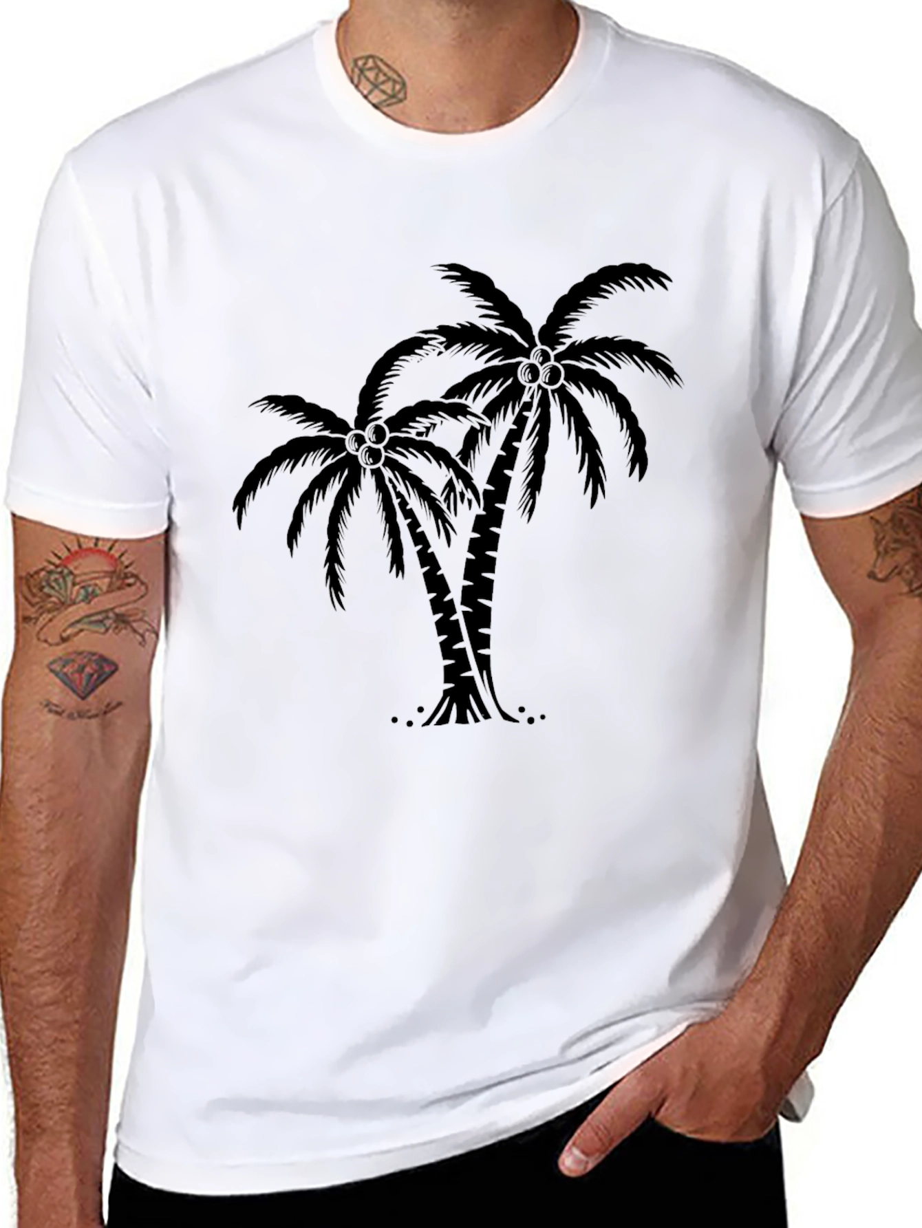 Tropical Palm Tree Graphic Tee - Black