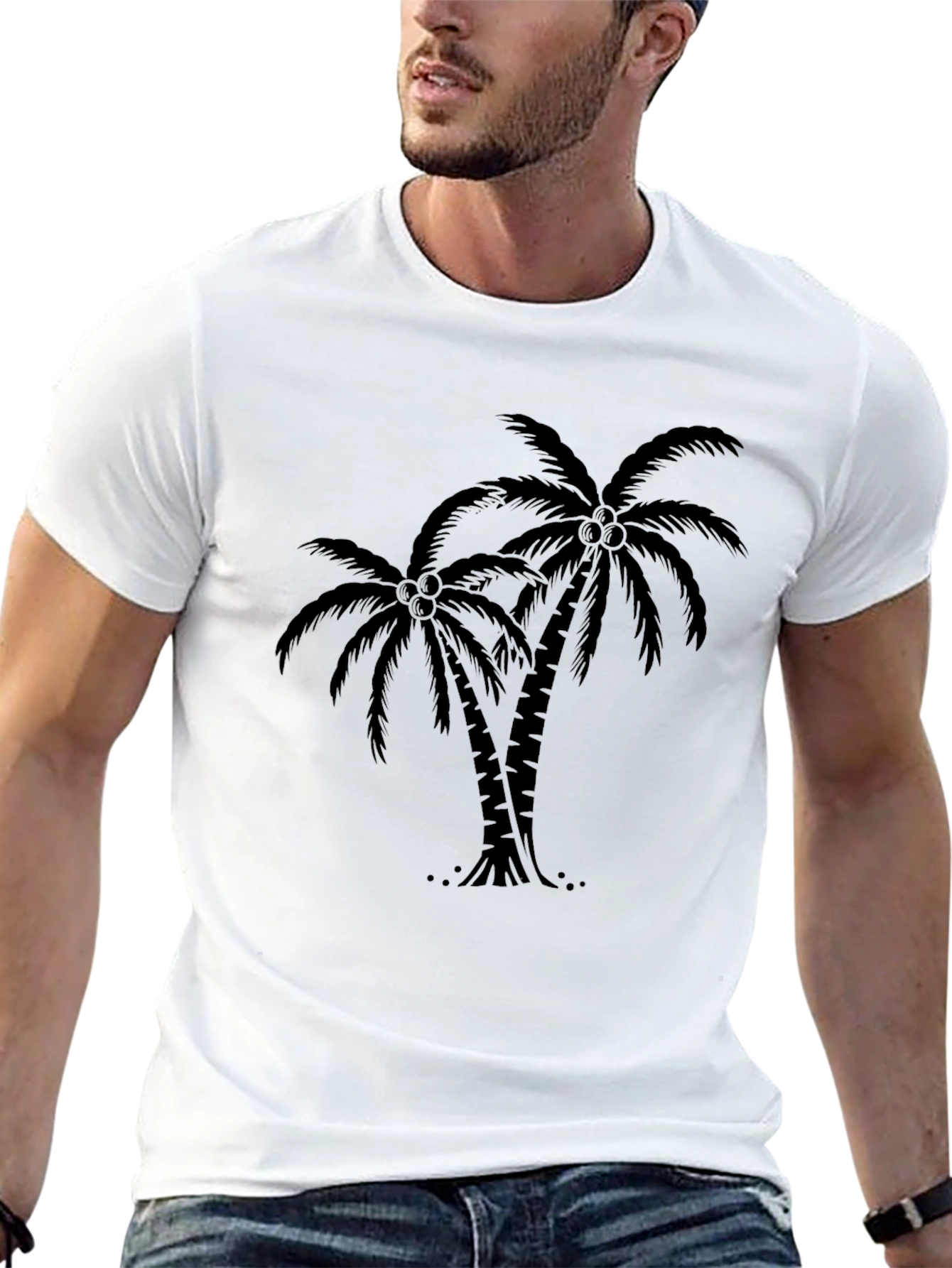 Tropical Palm Tree Graphic Tee - Black