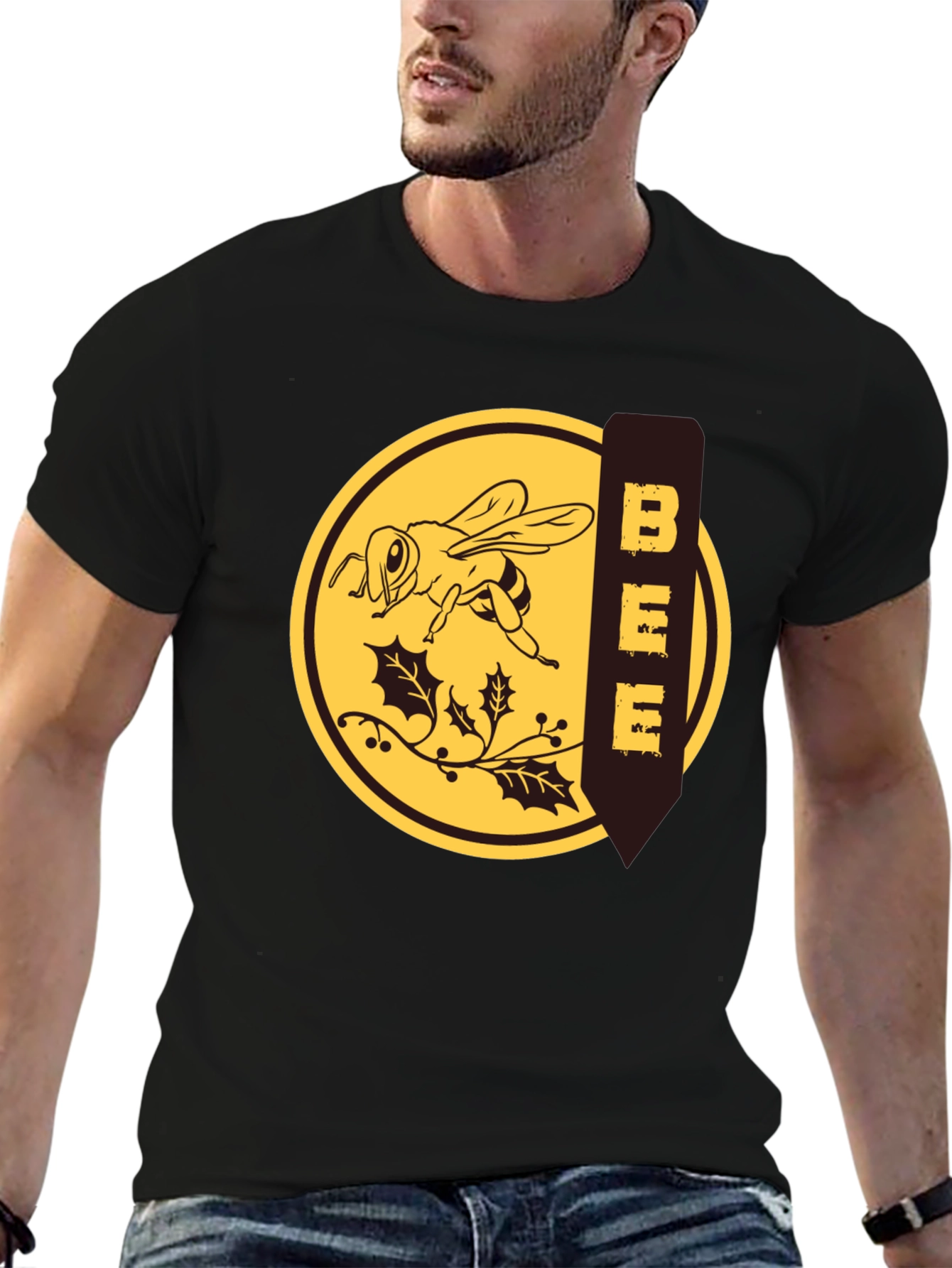 Bee Graphic T-Shirt - Black Crew Neck Tee