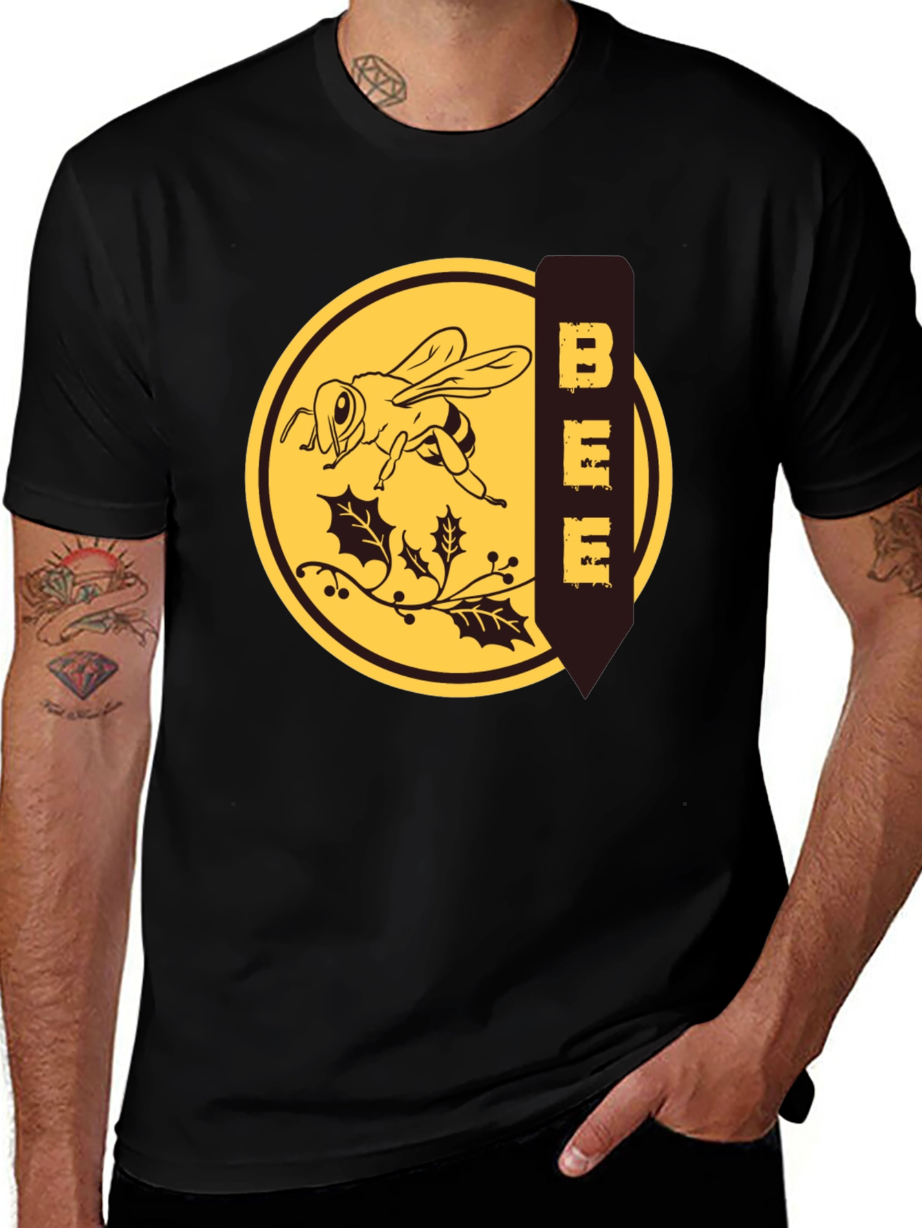 Bee Graphic T-Shirt - Black Crew Neck Tee