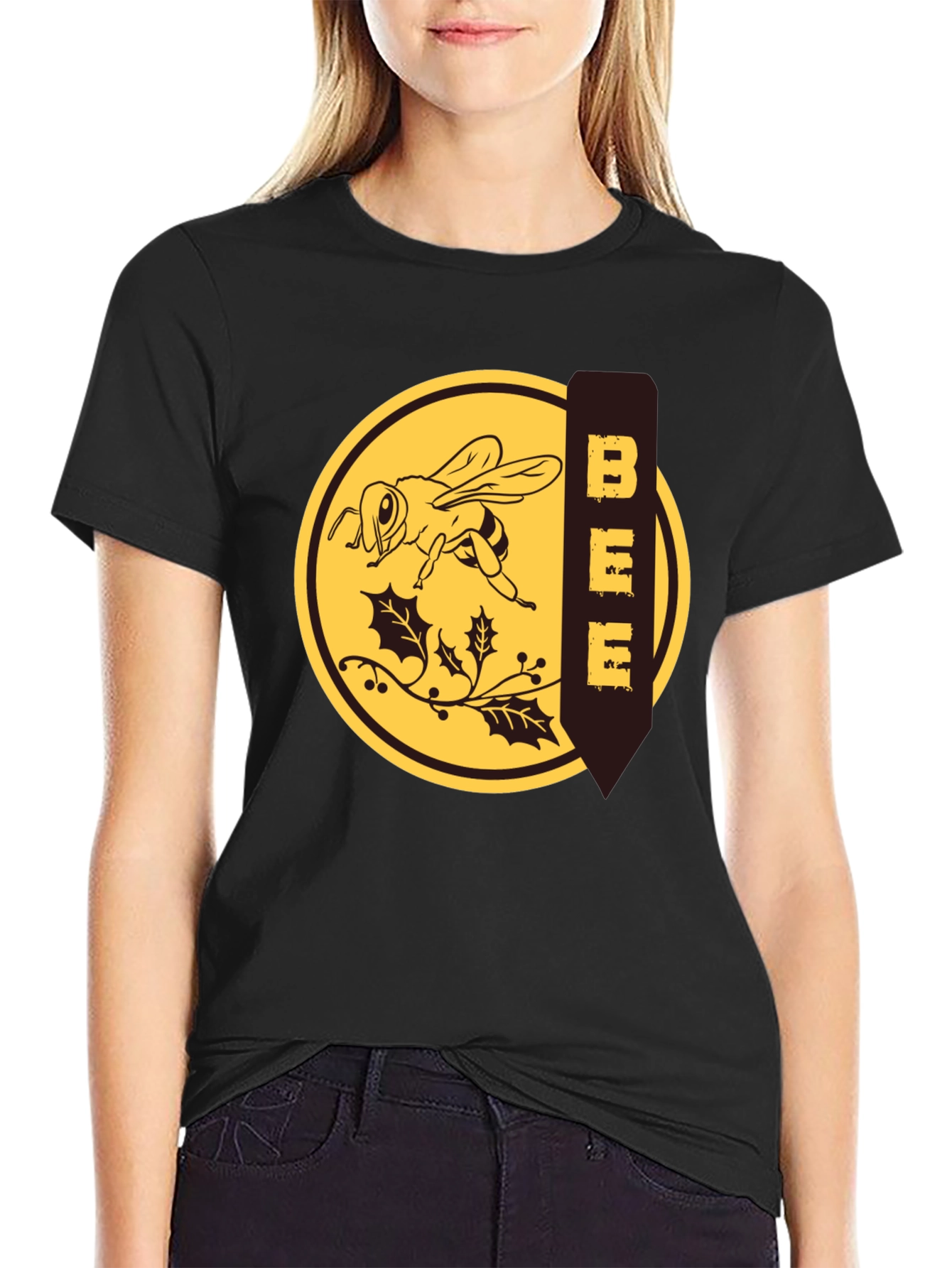 Bee Graphic T-Shirt - Black Crew Neck Tee
