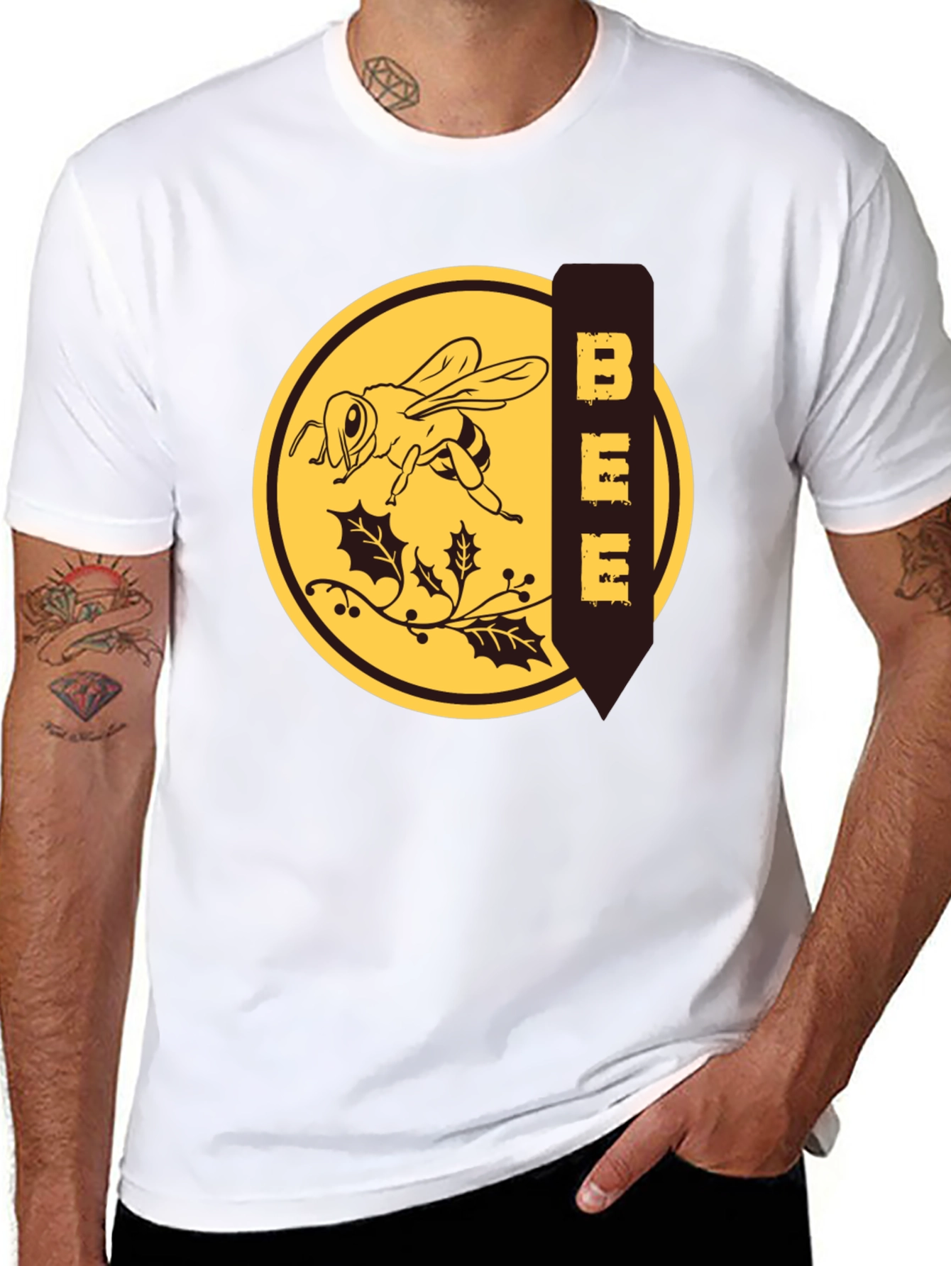 Bee Graphic T-Shirt - Black Crew Neck Tee