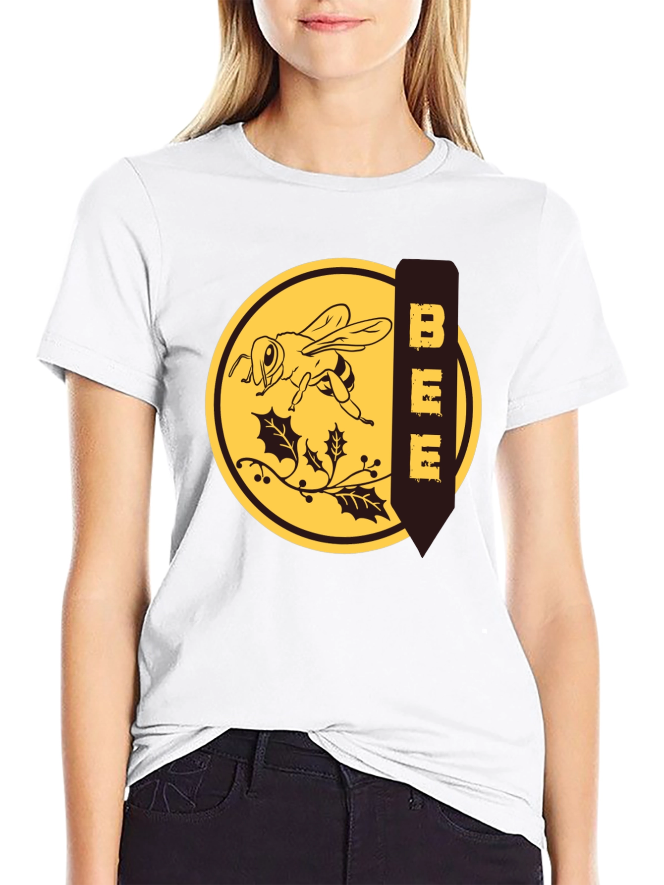 Bee Graphic T-Shirt - Black Crew Neck Tee