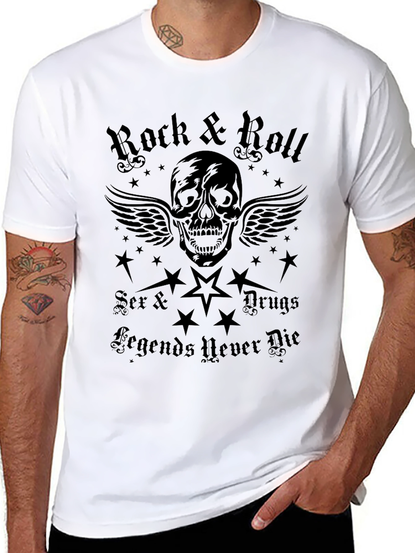 Rock & Roll Skull Graphic T-Shirt