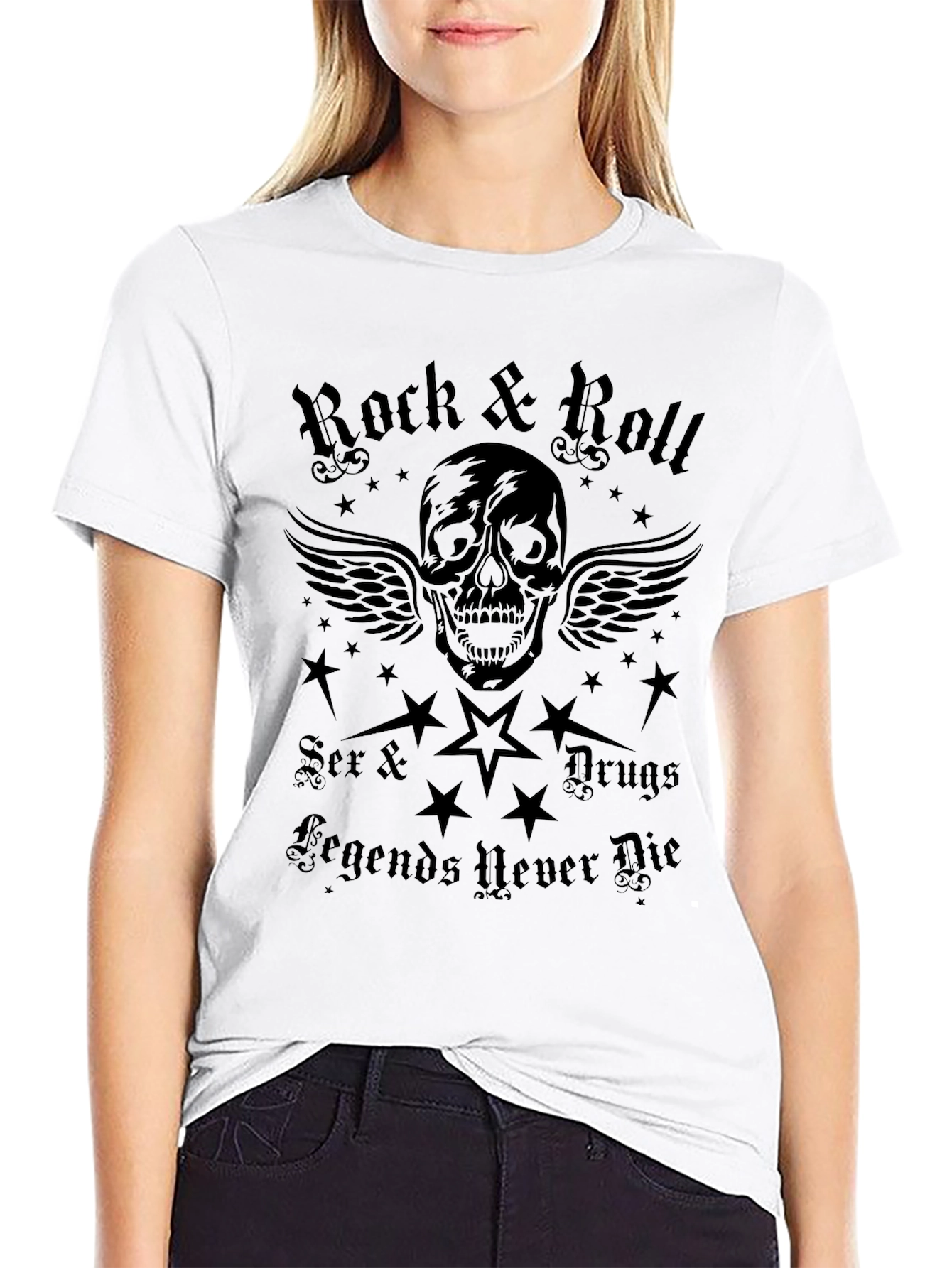 Rock & Roll Skull Graphic T-Shirt