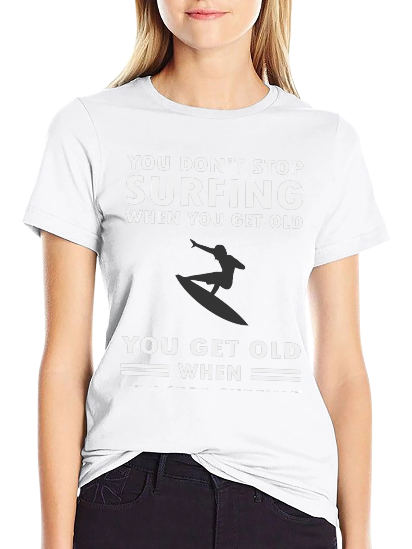 Surfing Never Stops Black Graphic Tee