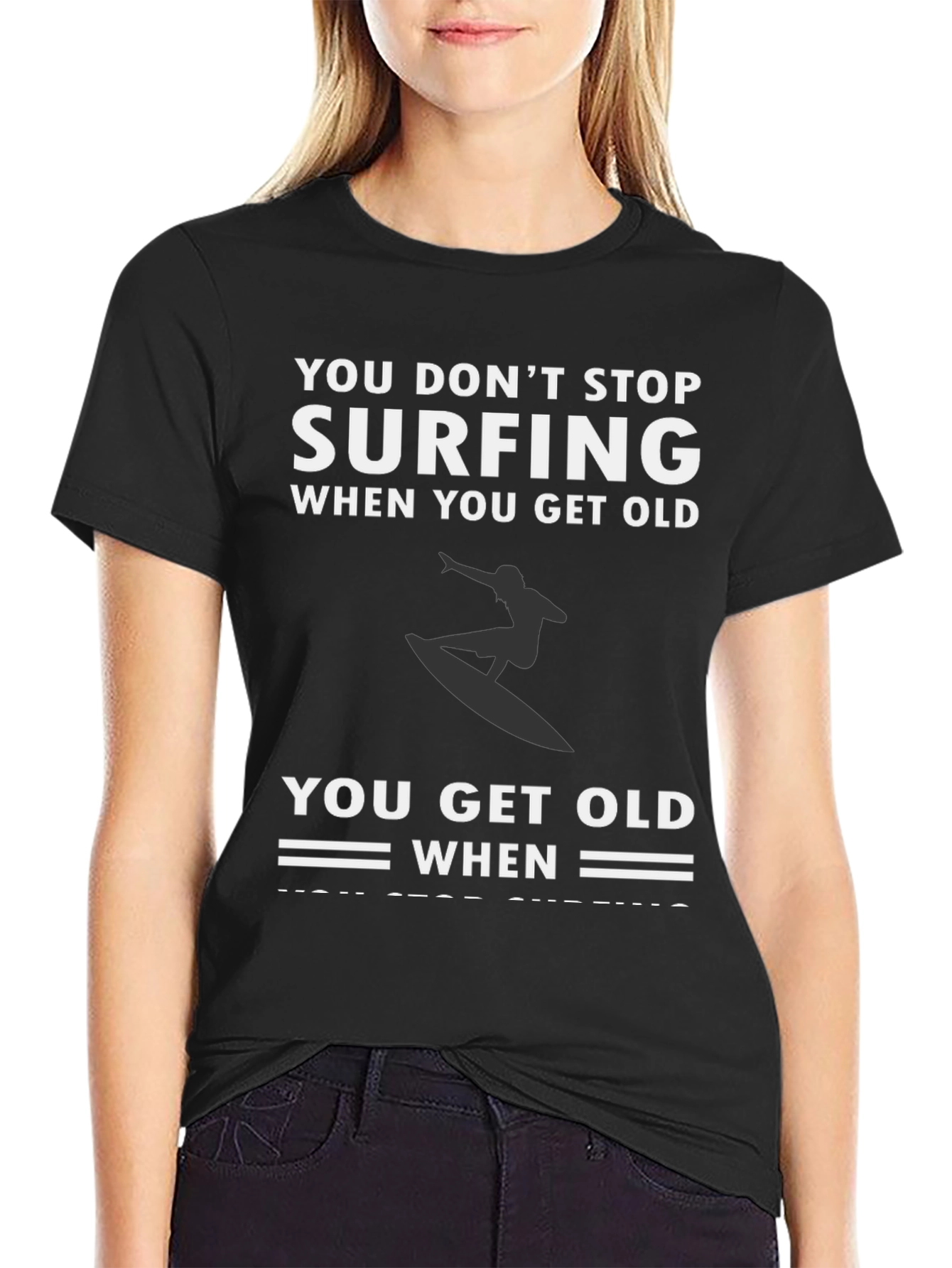 Surfing Never Stops Black Graphic Tee