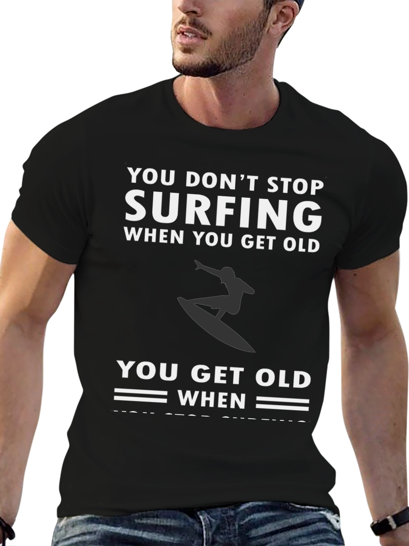 Surfing Never Stops Black Graphic Tee
