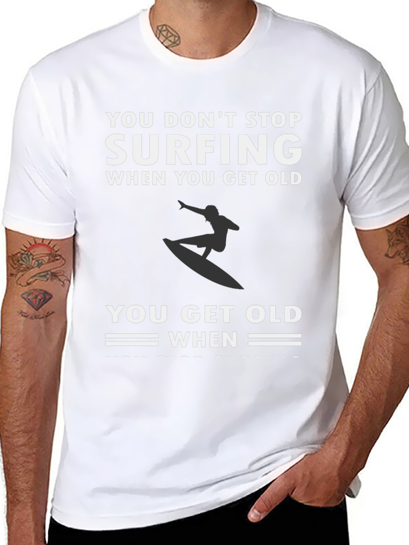 Surfing Never Stops Black Graphic Tee