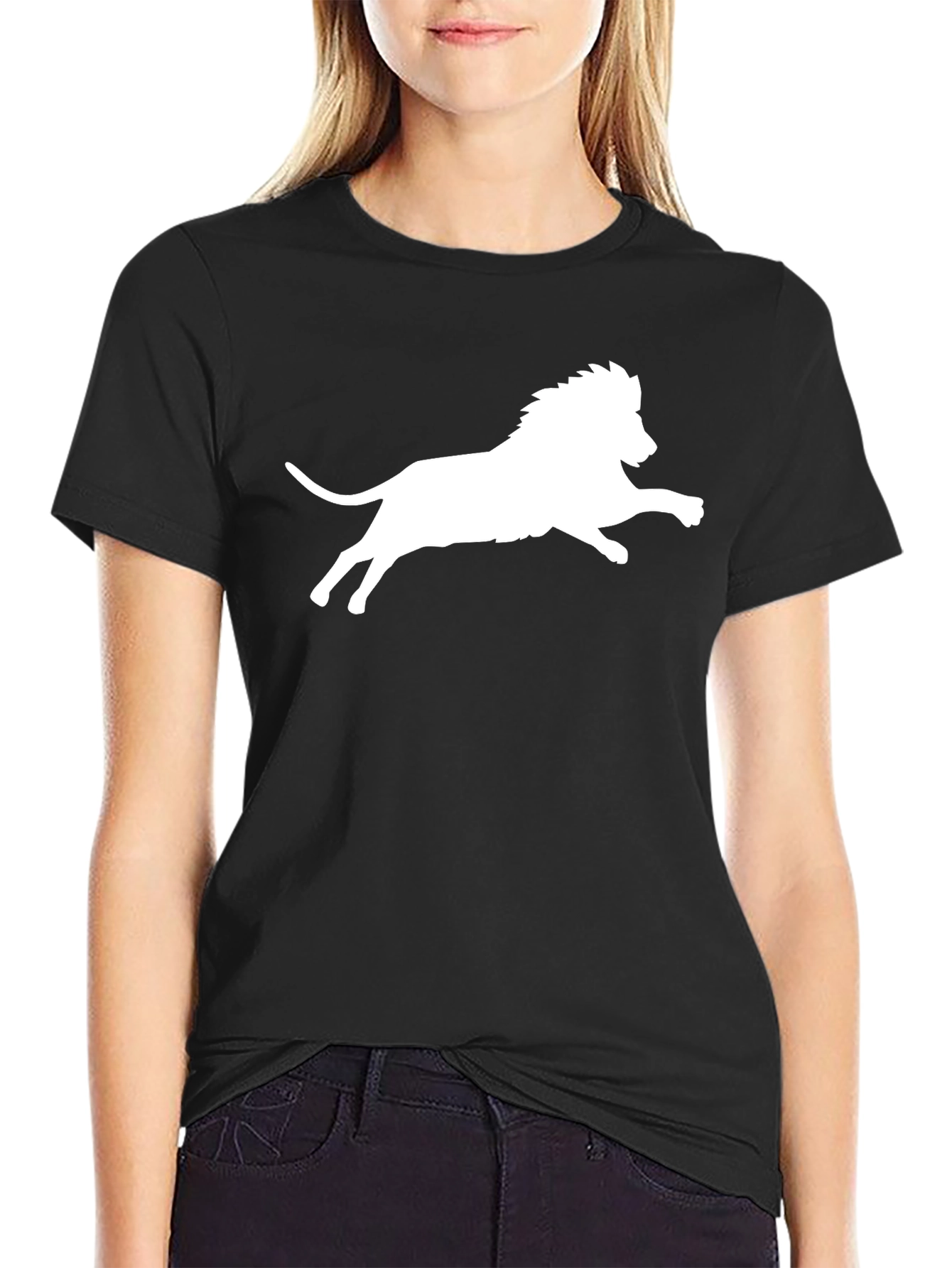 Black T-Shirt with White Lion Print