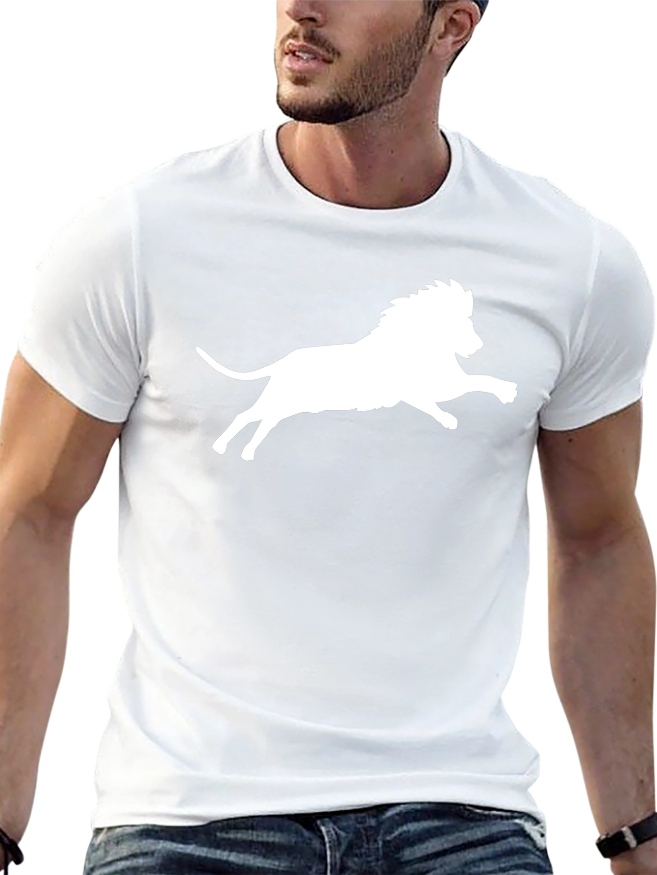 Black T-Shirt with White Lion Print