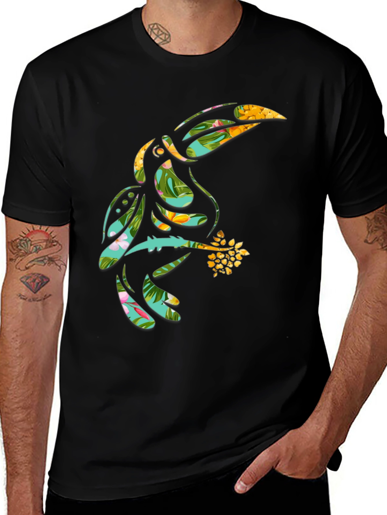 Tropical Toucan Graphic Tee - Black