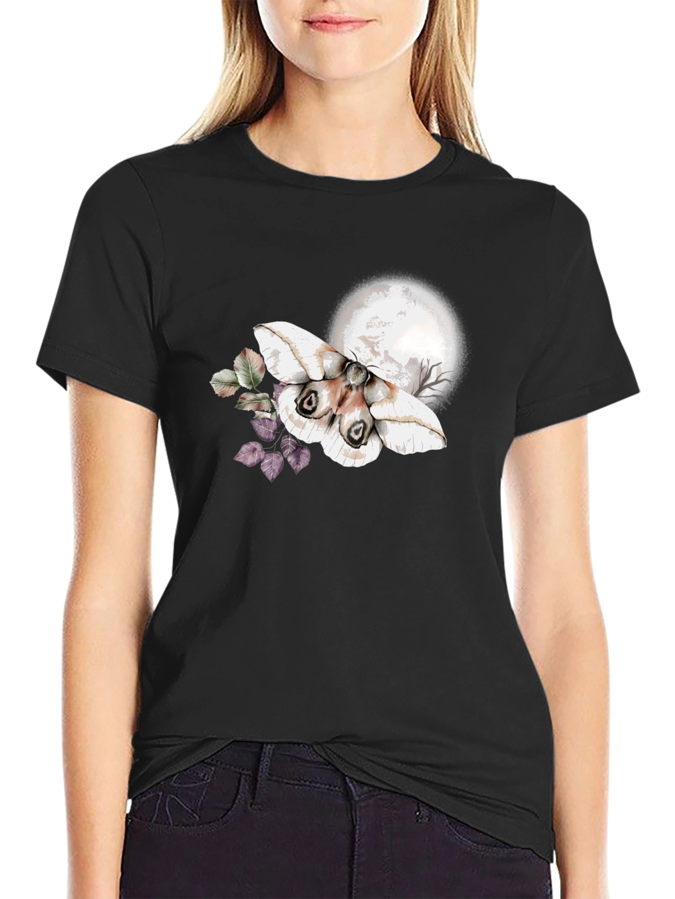 Moth & Moon Graphic T-Shirt - Black
