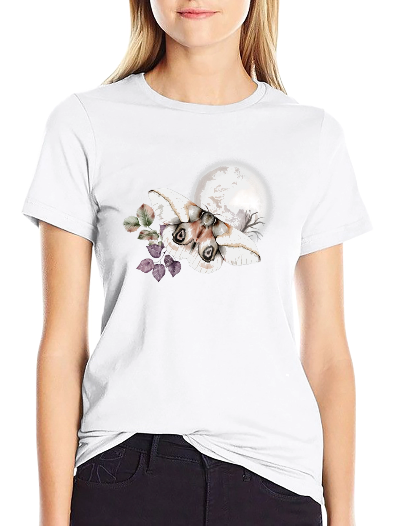 Moth & Moon Graphic T-Shirt - Black