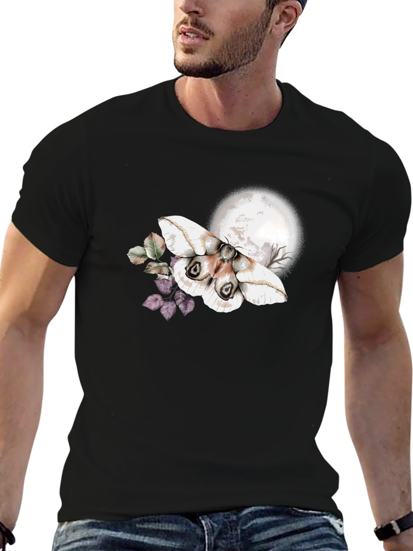 Moth & Moon Graphic T-Shirt - Black