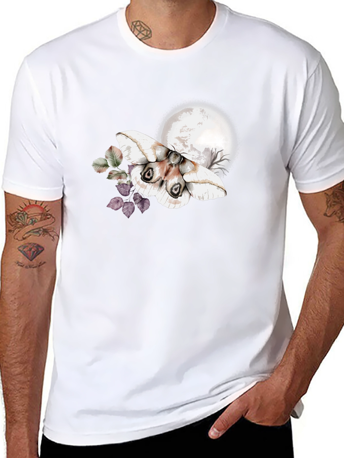 Moth & Moon Graphic T-Shirt - Black