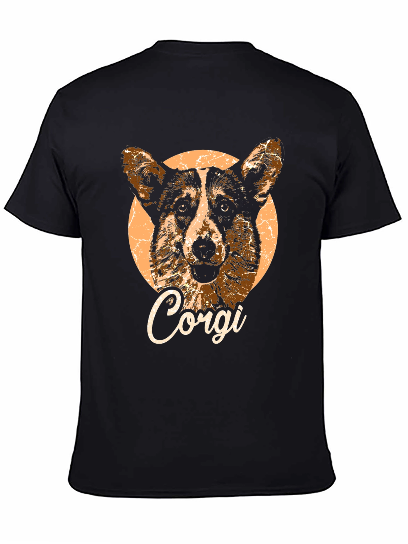 Corgi Dog Graphic Print Black T-Shirt