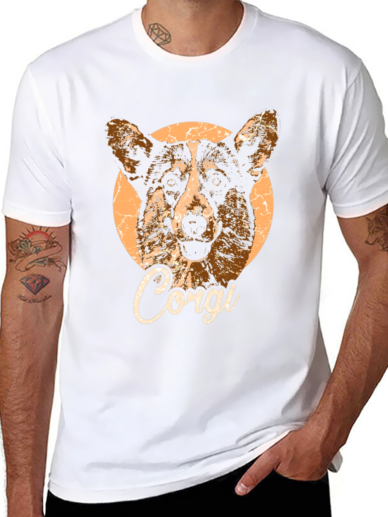 Corgi Dog Graphic Print Black T-Shirt