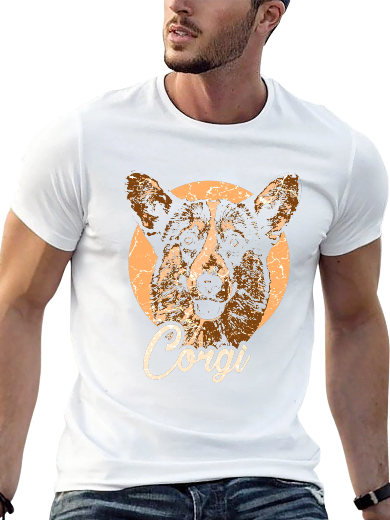 Corgi Dog Graphic Print Black T-Shirt
