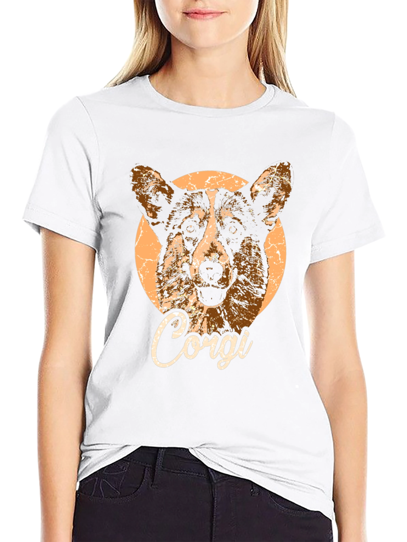 Corgi Dog Graphic Print Black T-Shirt