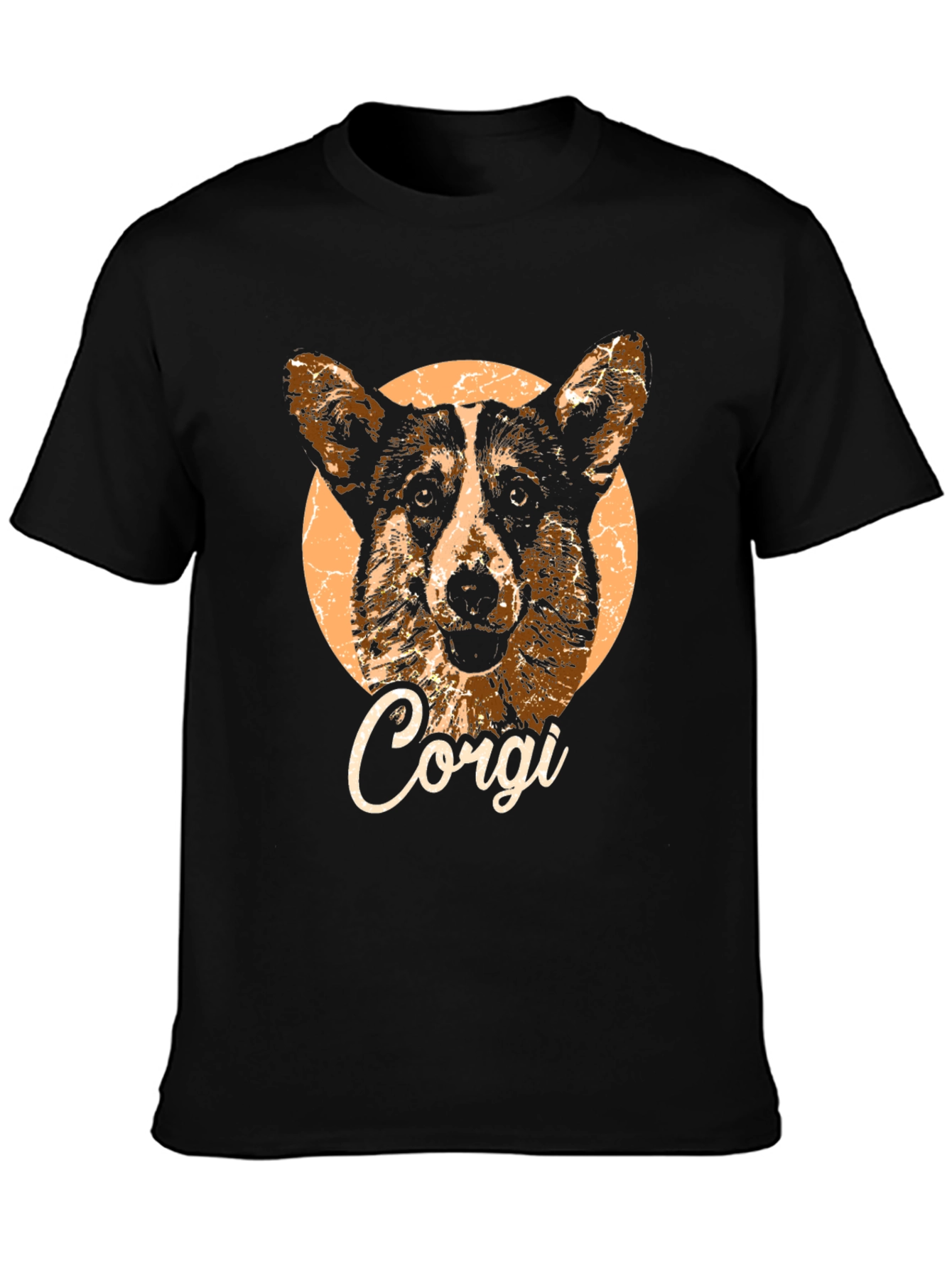Corgi Dog Graphic Print Black T-Shirt