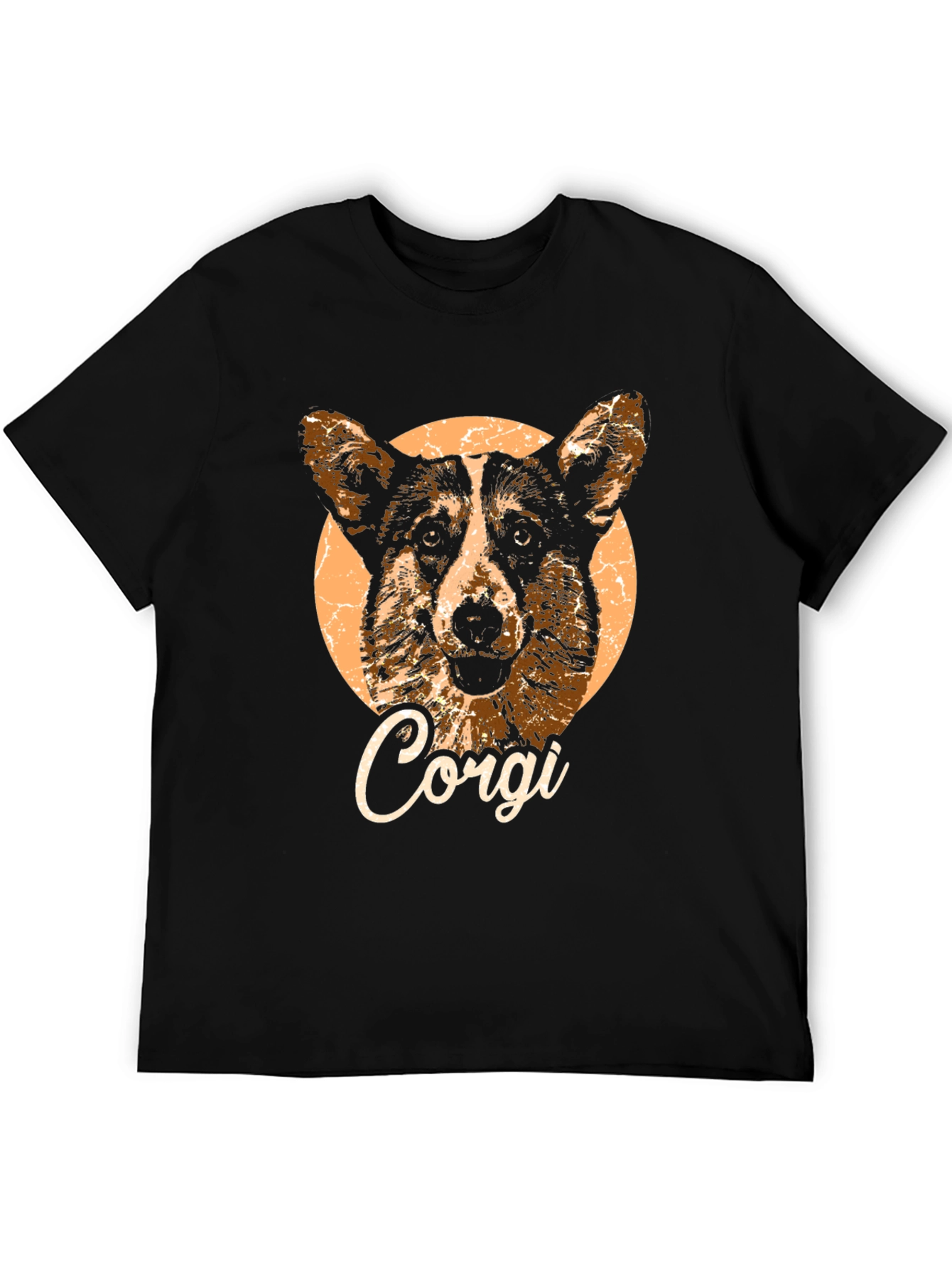 Corgi Dog Graphic Print Black T-Shirt