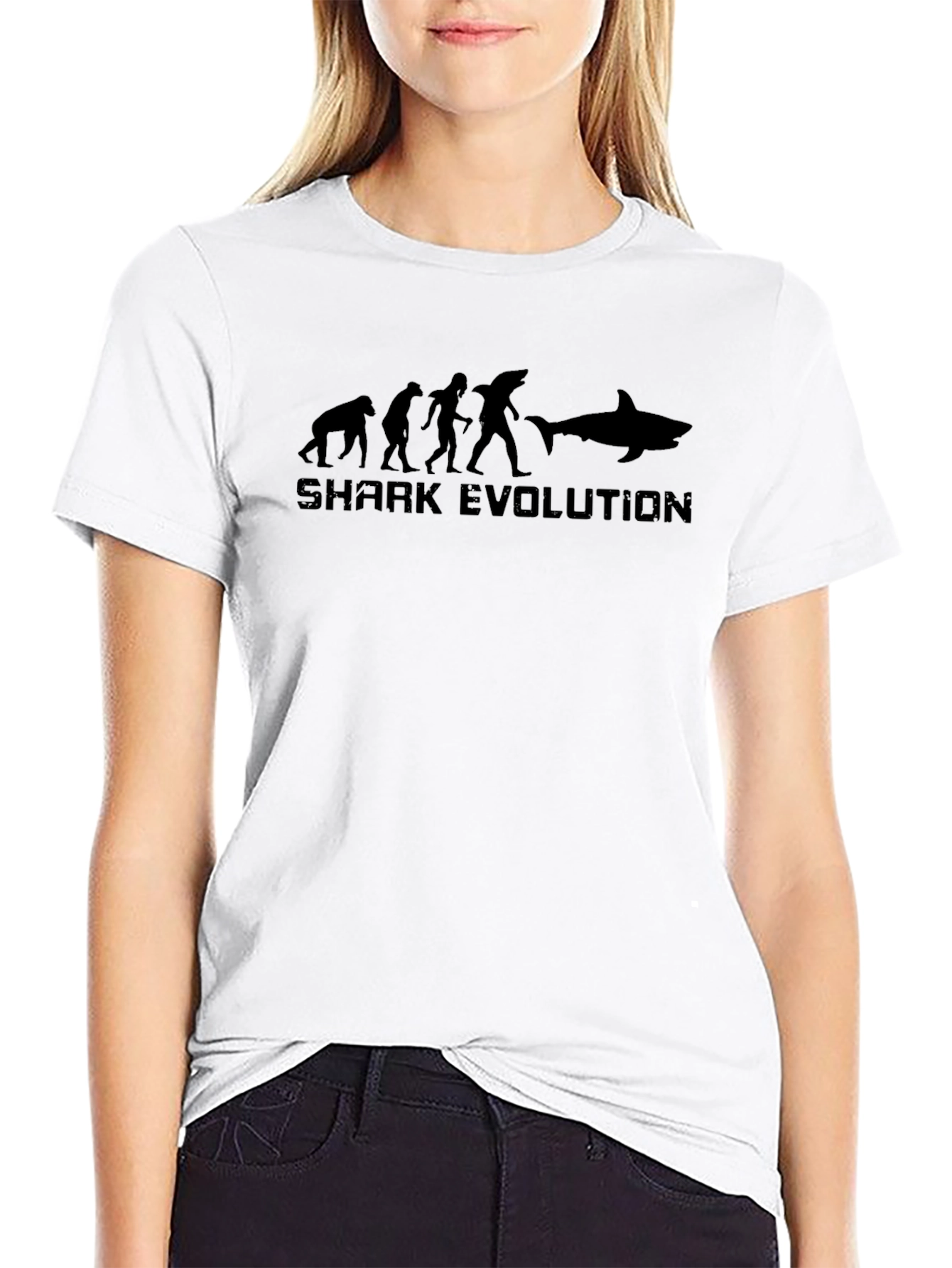 Shark Evolution Graphic Print Black T-Shirt