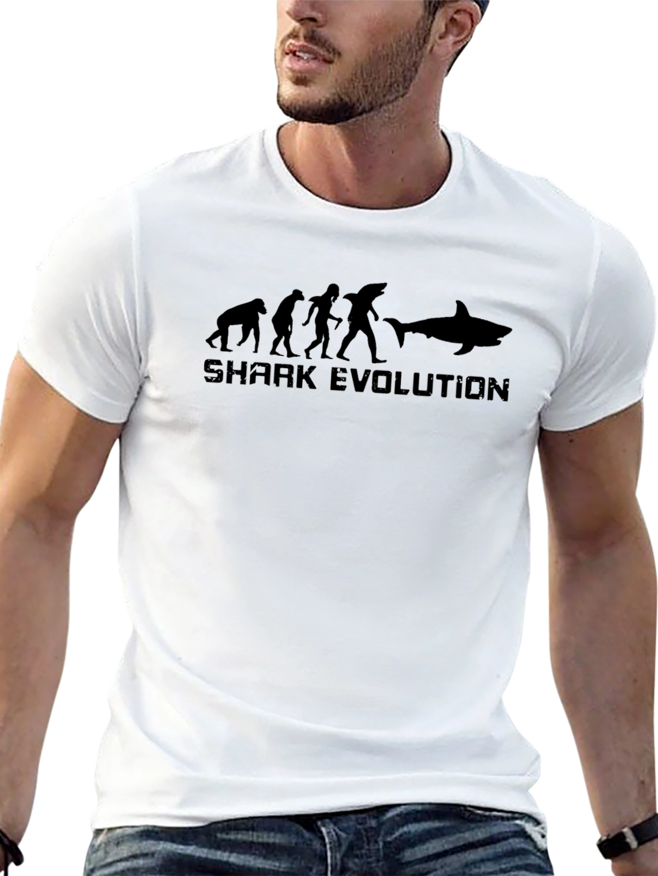 Shark Evolution Graphic Print Black T-Shirt