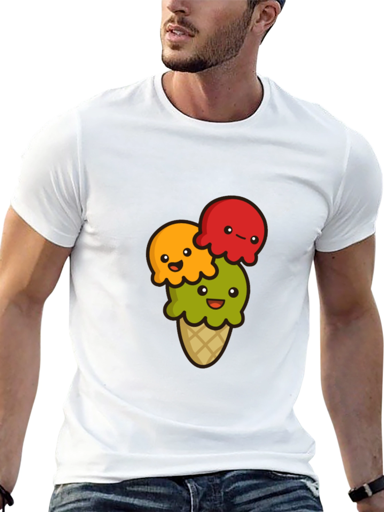 Cute Ice Cream Cone Graphic T-Shirt - Black
