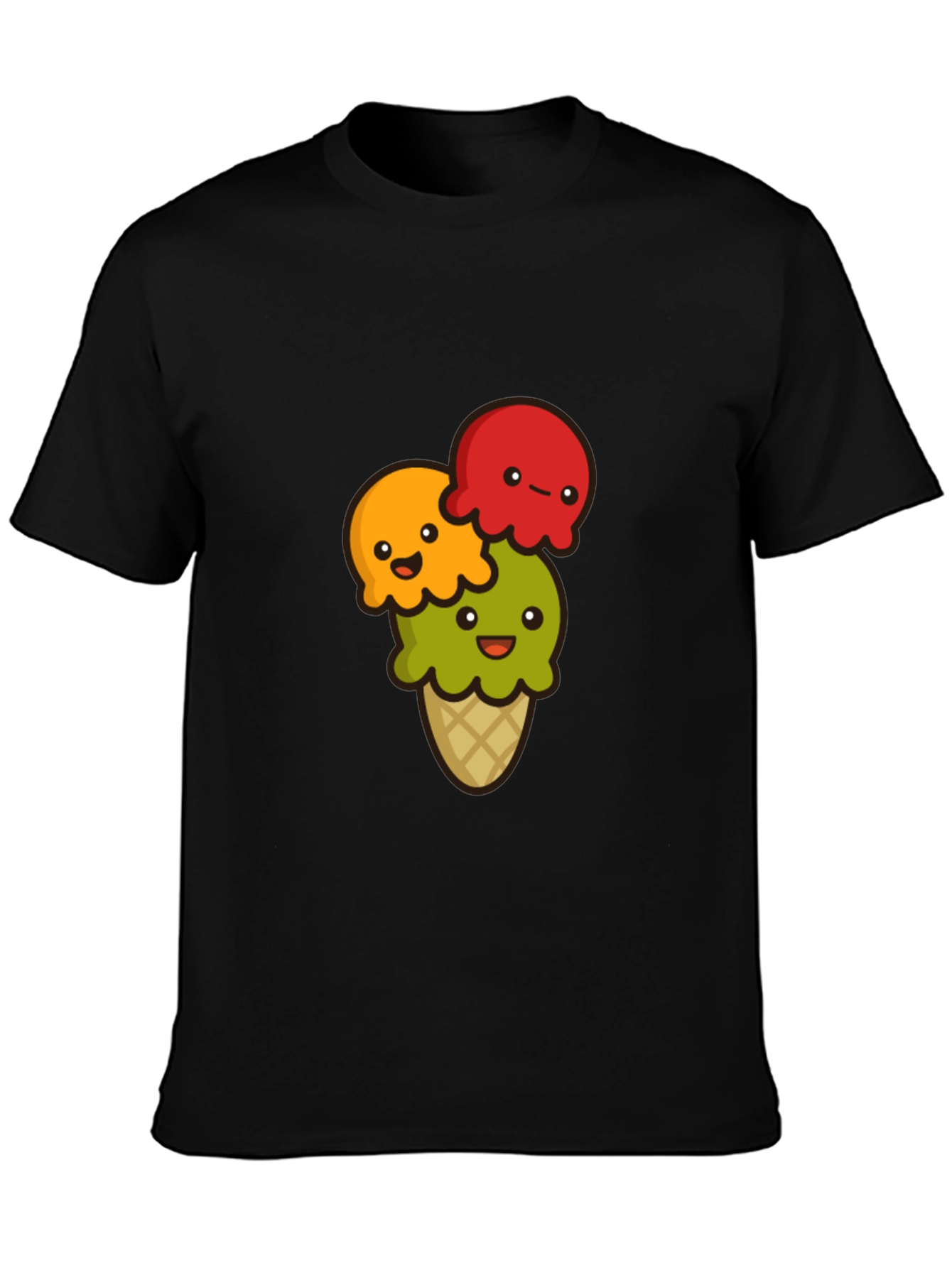 Cute Ice Cream Cone Graphic T-Shirt - Black