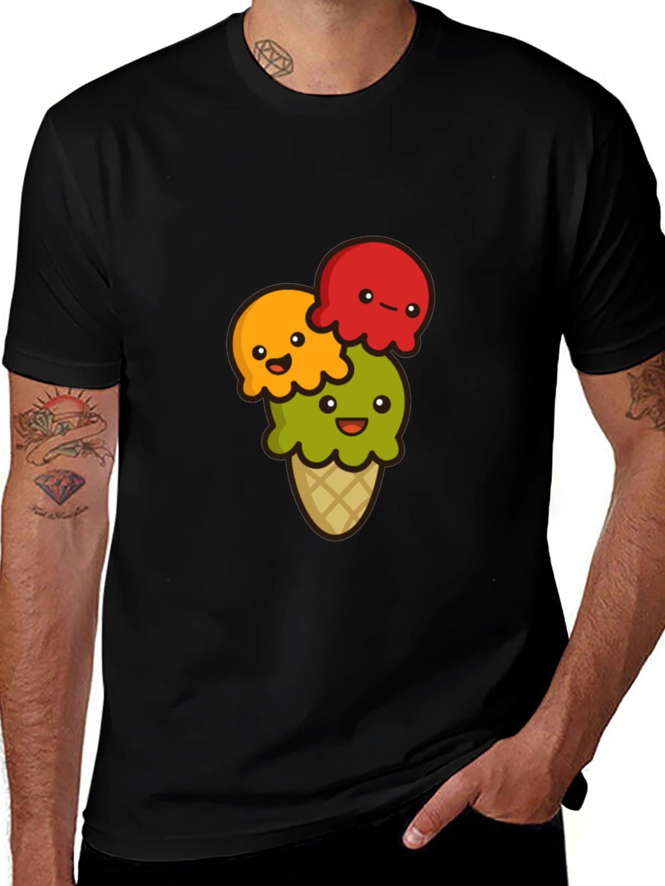 Cute Ice Cream Cone Graphic T-Shirt - Black