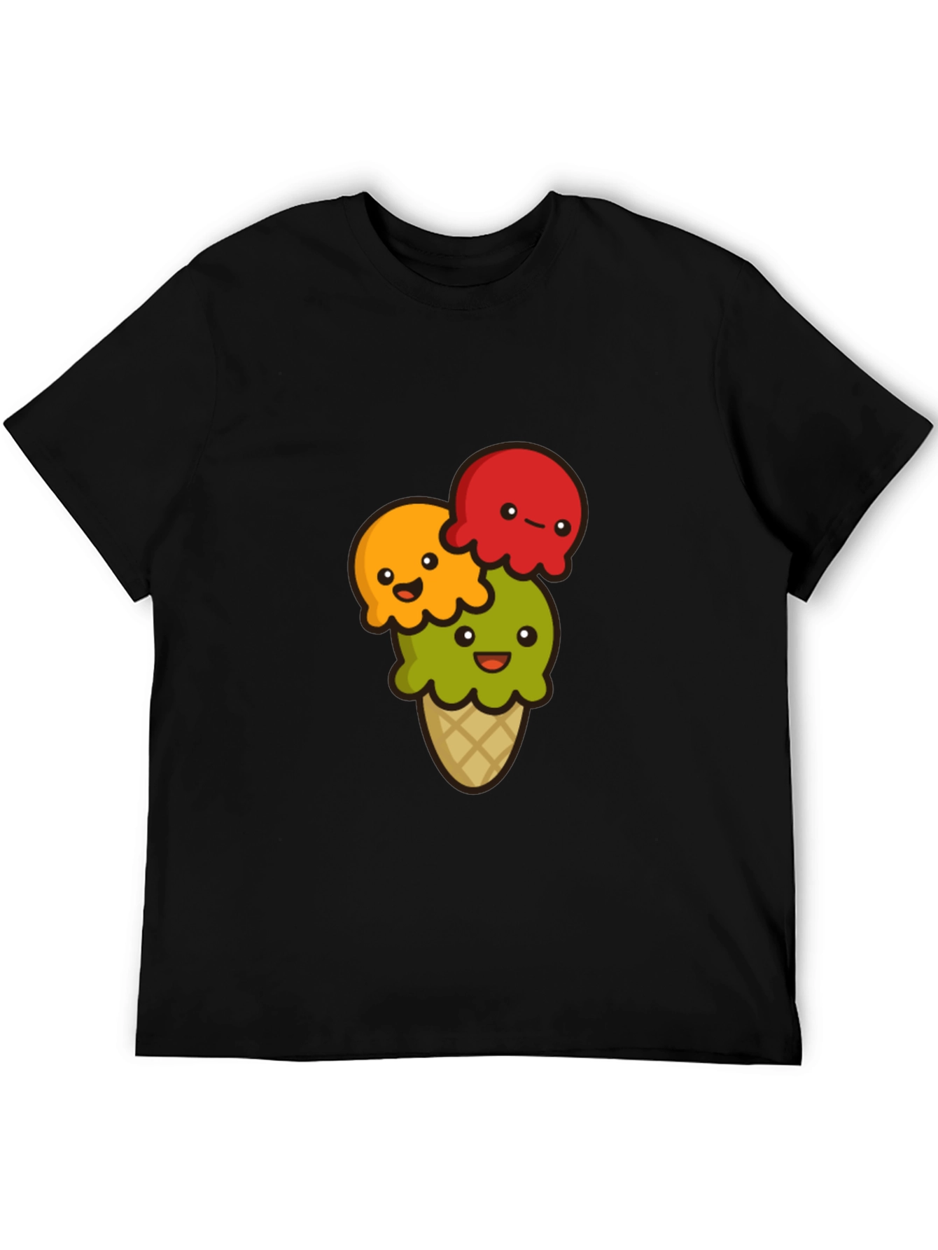 Cute Ice Cream Cone Graphic T-Shirt - Black