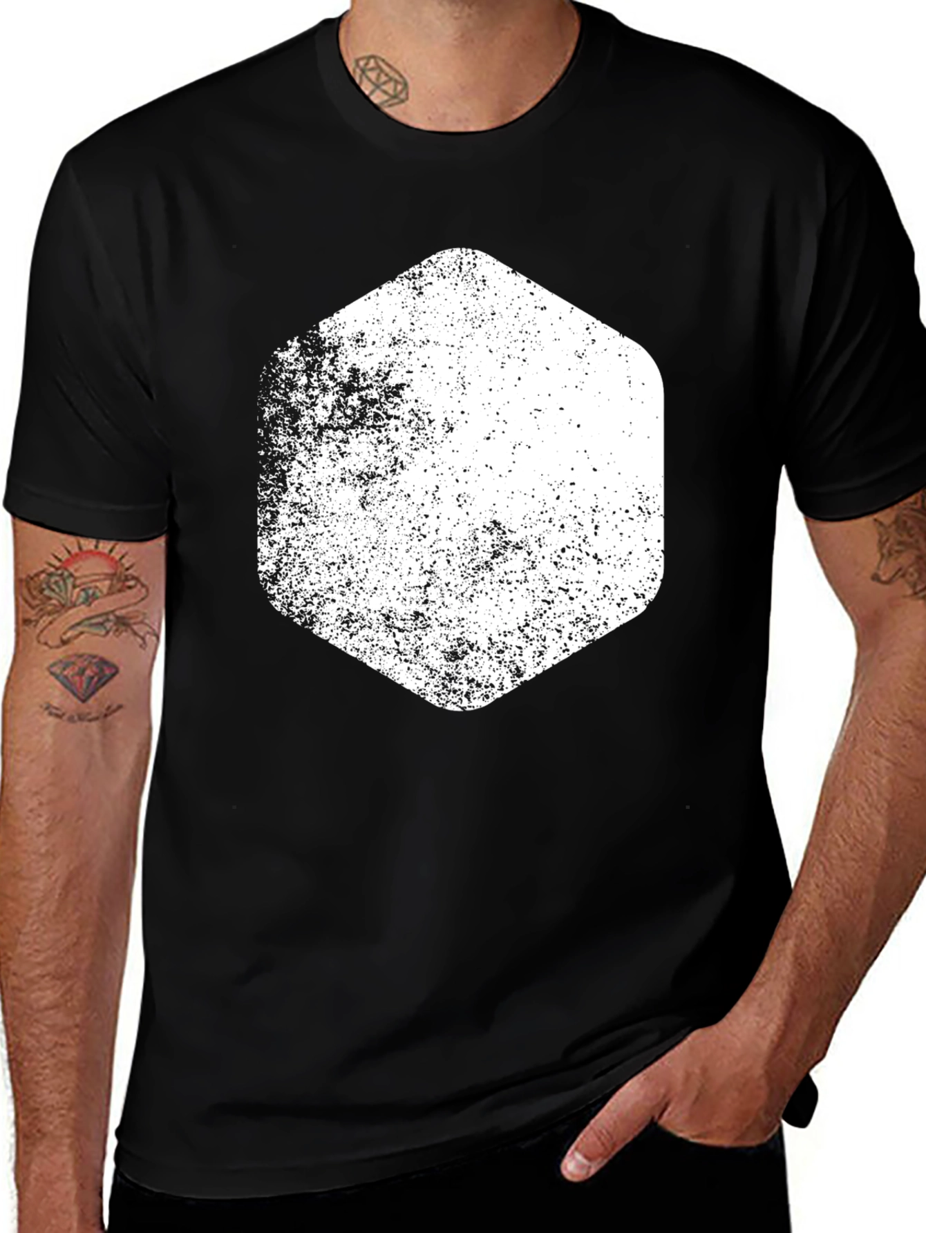 Distressed Hexagon Graphic Tee - Black