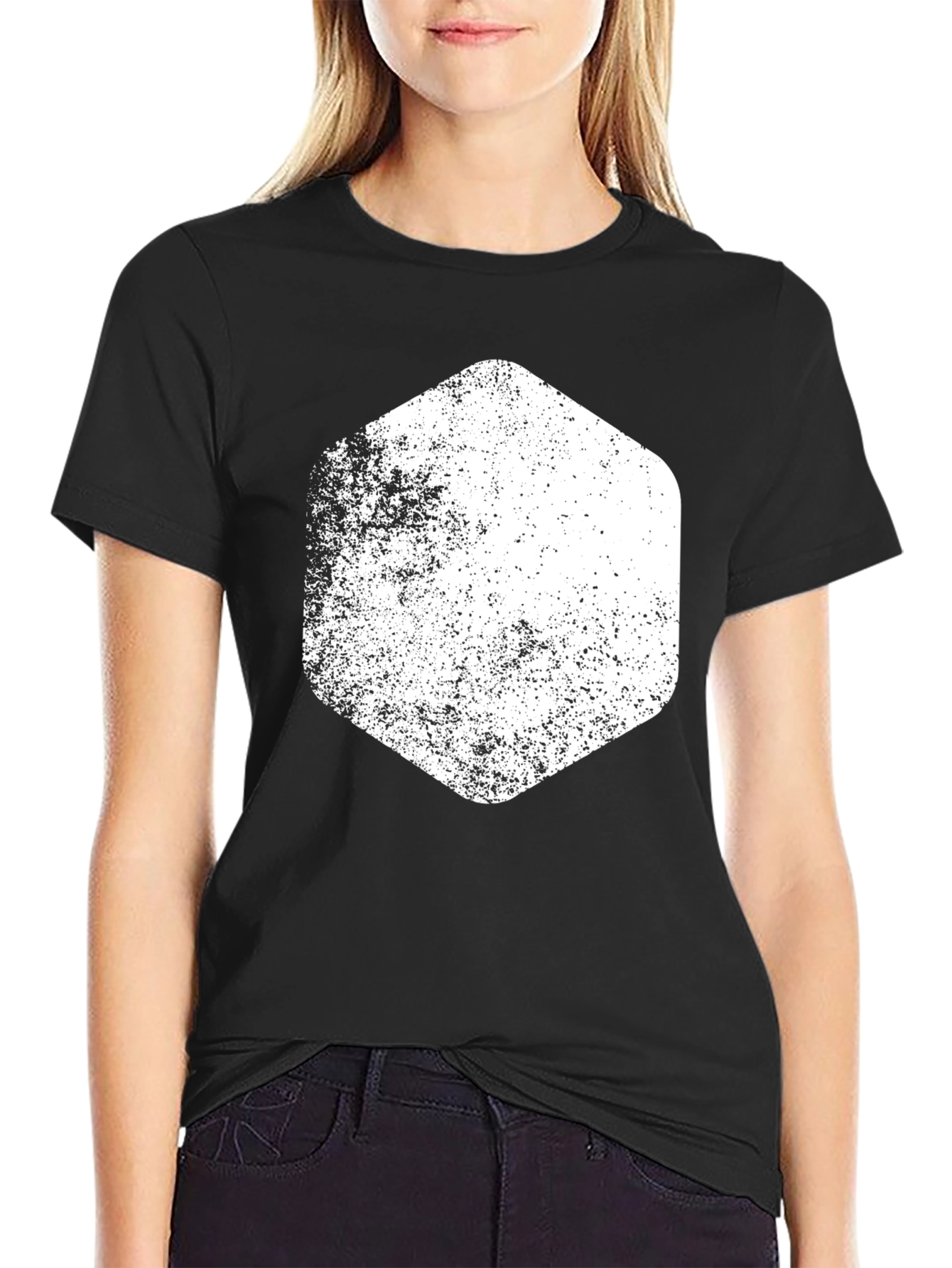 Distressed Hexagon Graphic Tee - Black