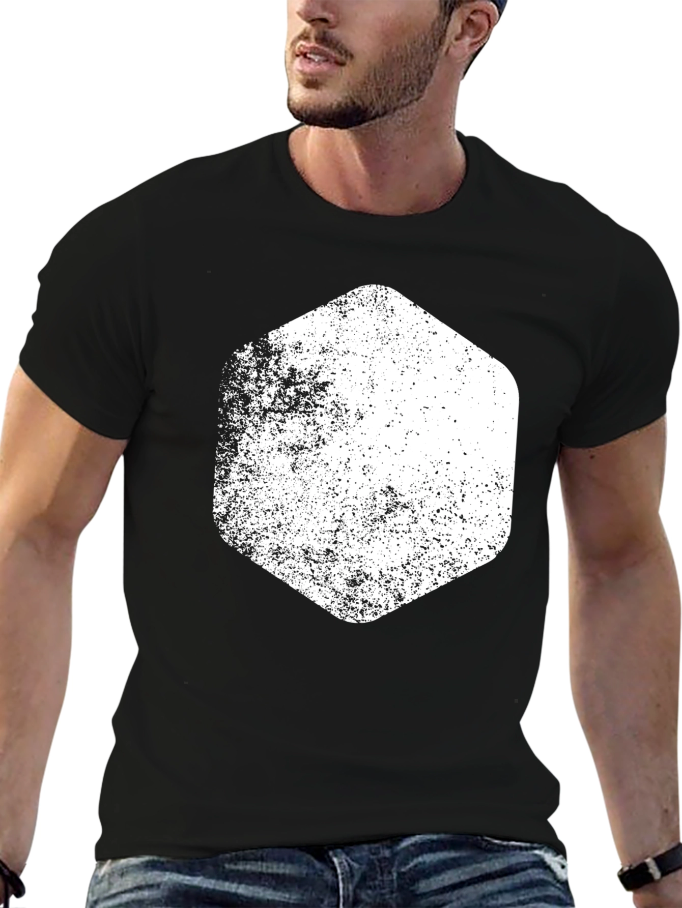 Distressed Hexagon Graphic Tee - Black