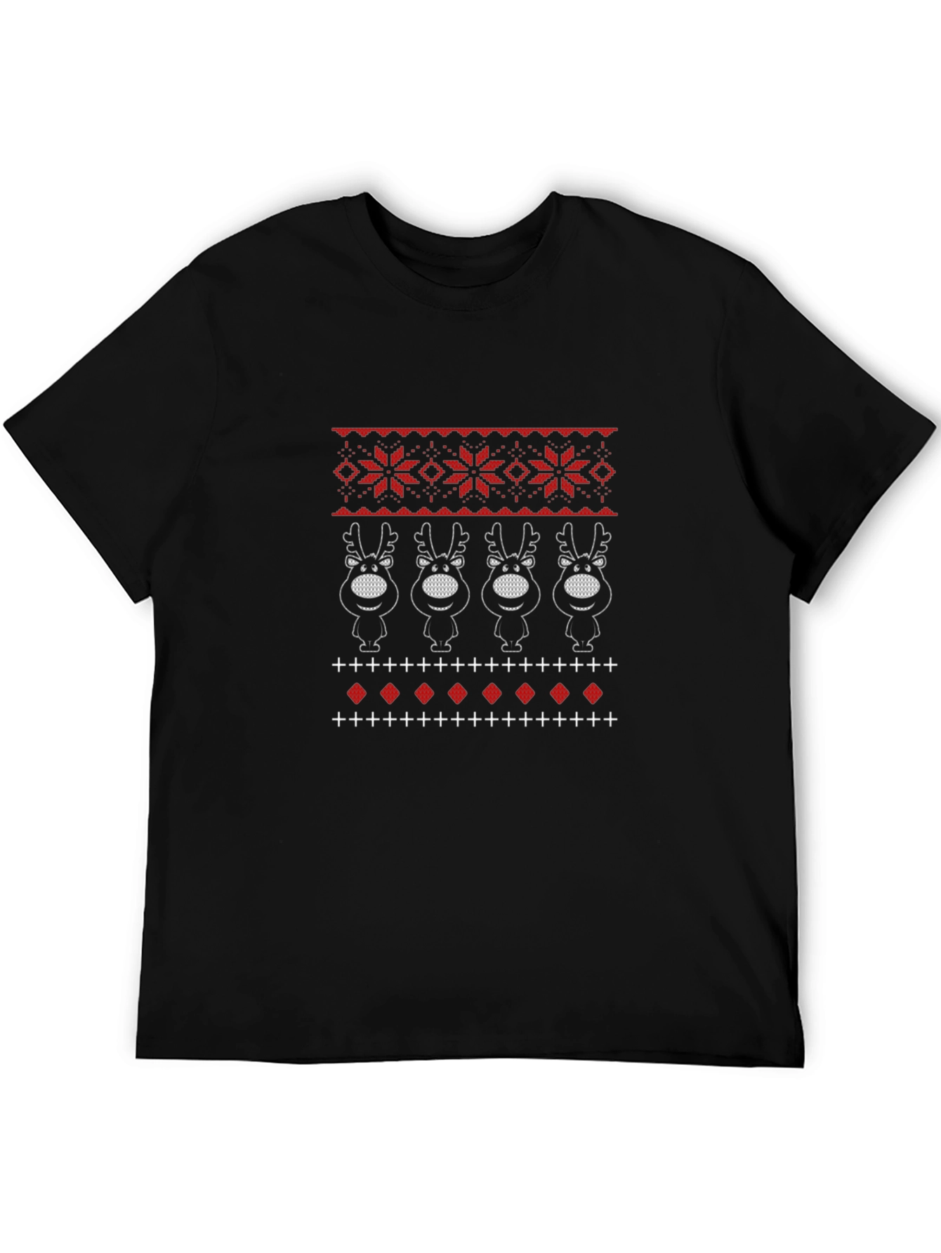 Festive Reindeer Knit Pattern Holiday Tee