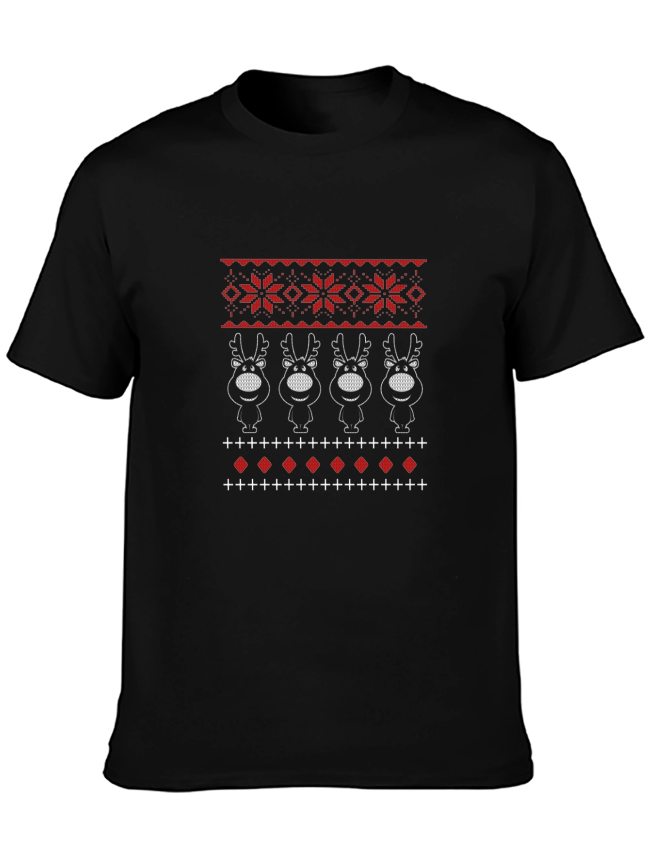 Festive Reindeer Knit Pattern Holiday Tee