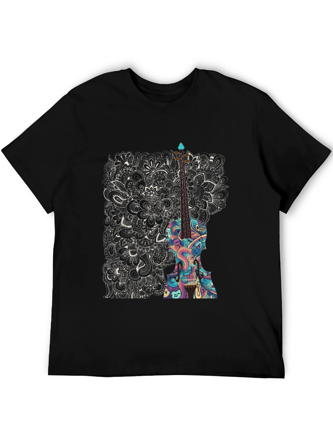 Abstract Violin Graphic Tee - Unique Black T-Shirt