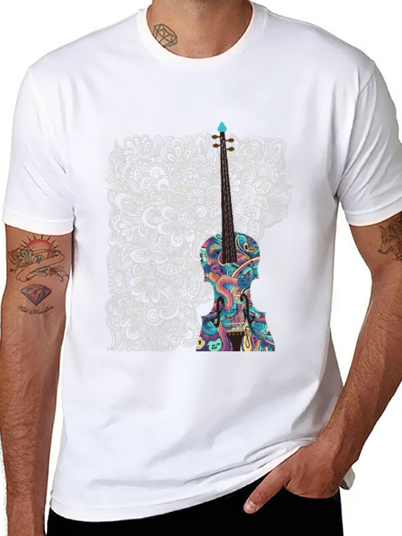 Abstract Violin Graphic Tee - Unique Black T-Shirt