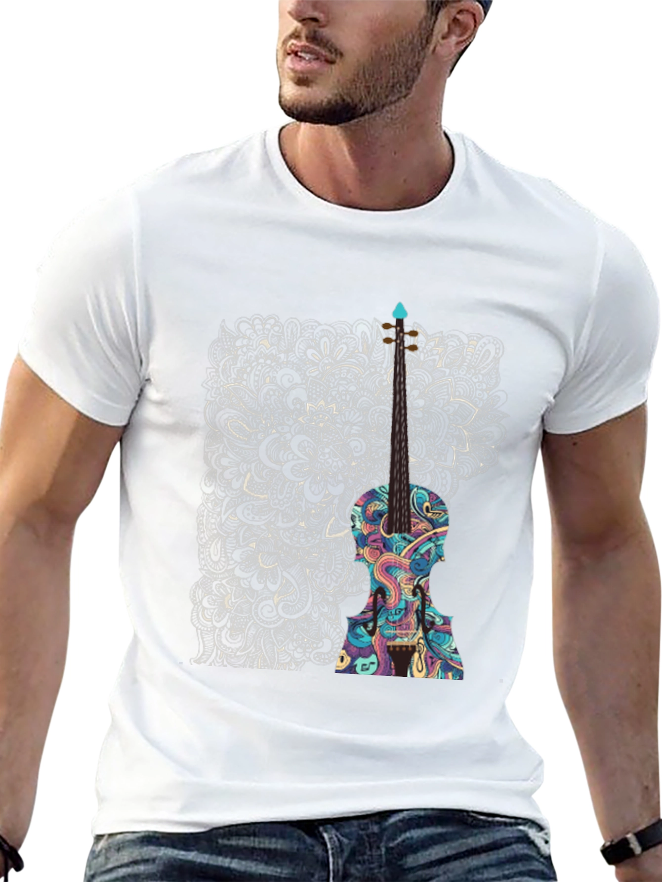 Abstract Violin Graphic Tee - Unique Black T-Shirt