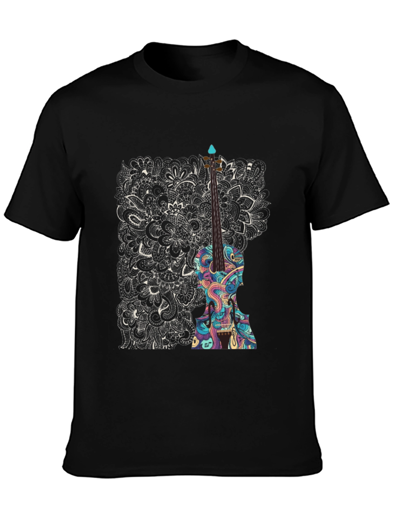 Abstract Violin Graphic Tee - Unique Black T-Shirt